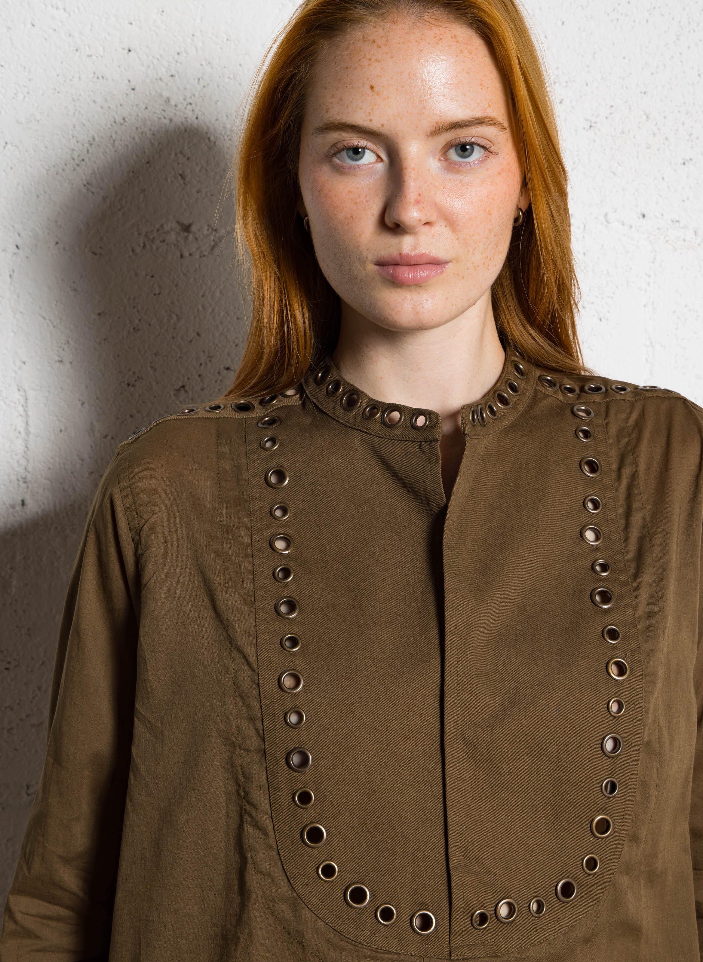 Top ample col tunisien en coton MES DEMOISELLES Kaki