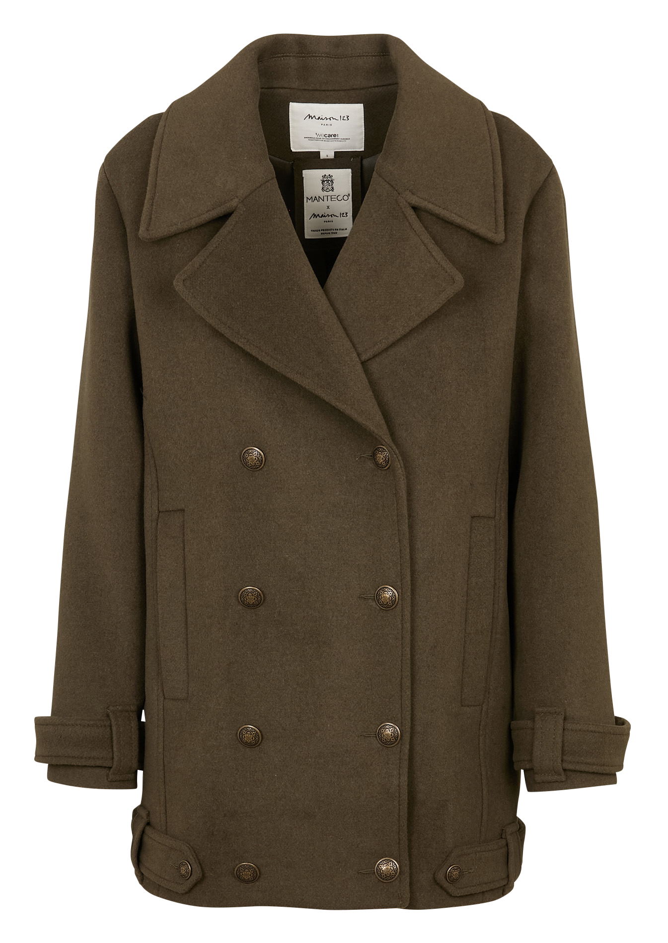 Solid buttoned straight coat MAISON 123 Khaki