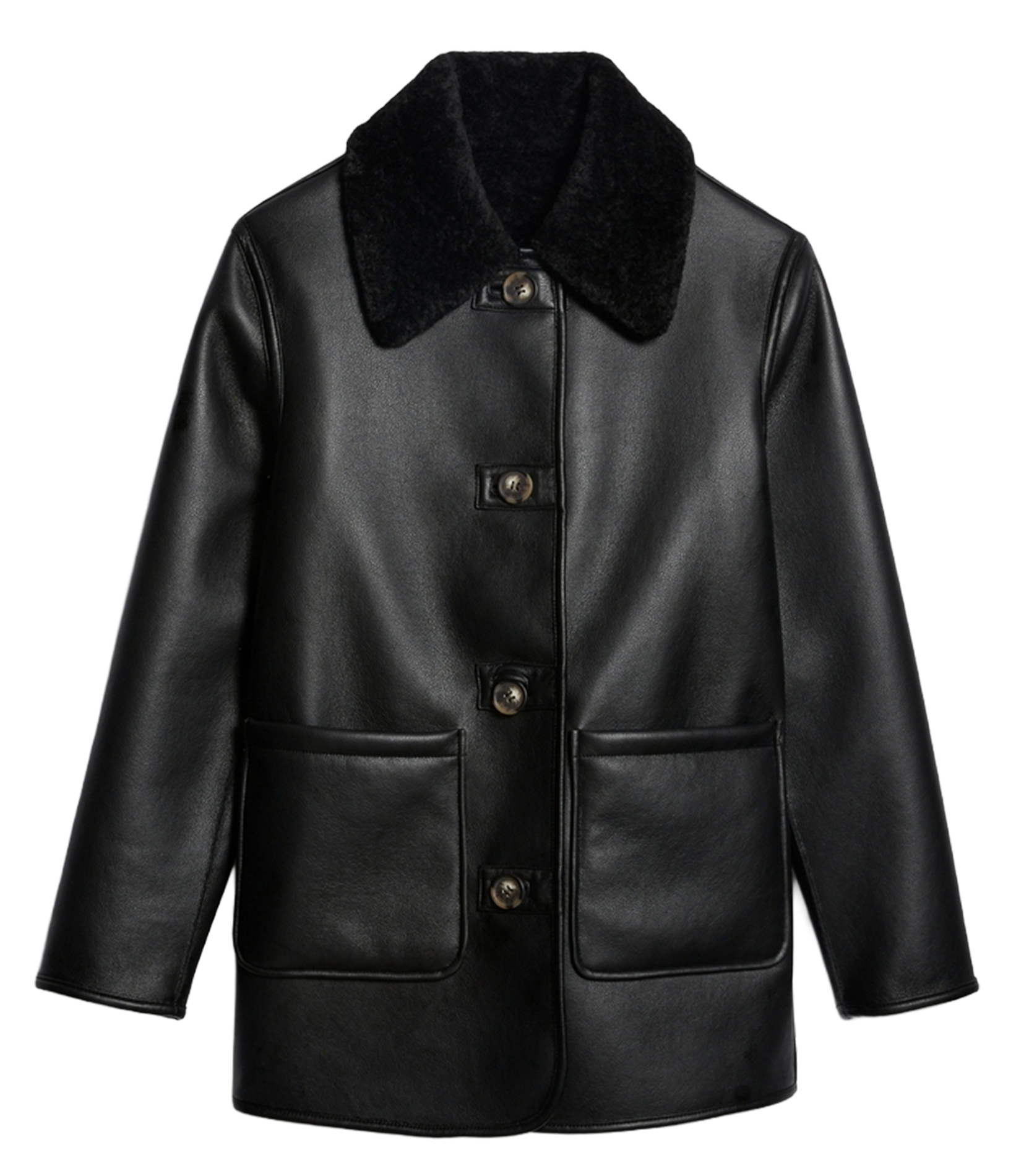 Jas met klassieke kraag en leren effect VANESSA BRUNO Zwart