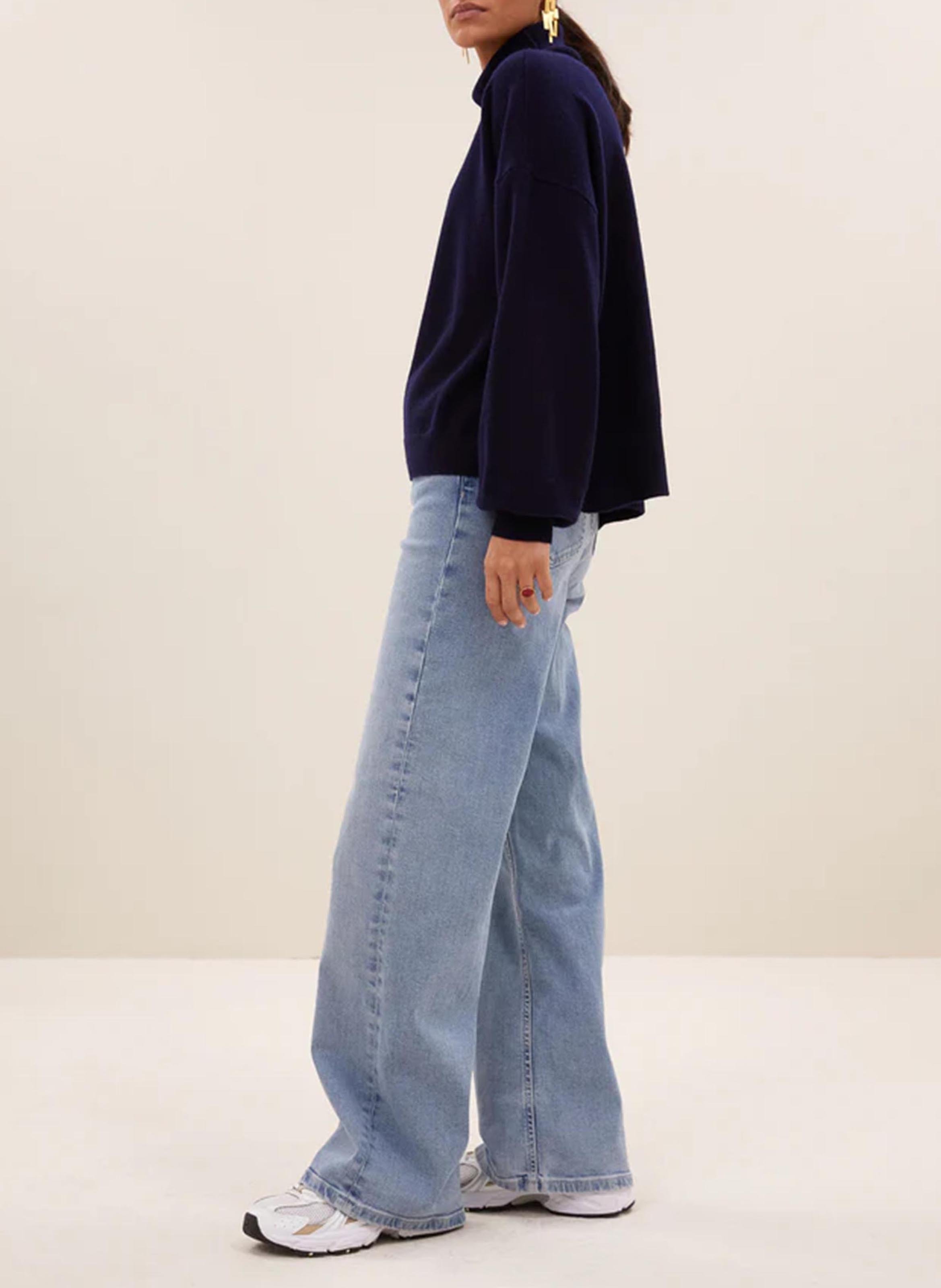 Oversized coltrui in effen wol BY BAR Blauw