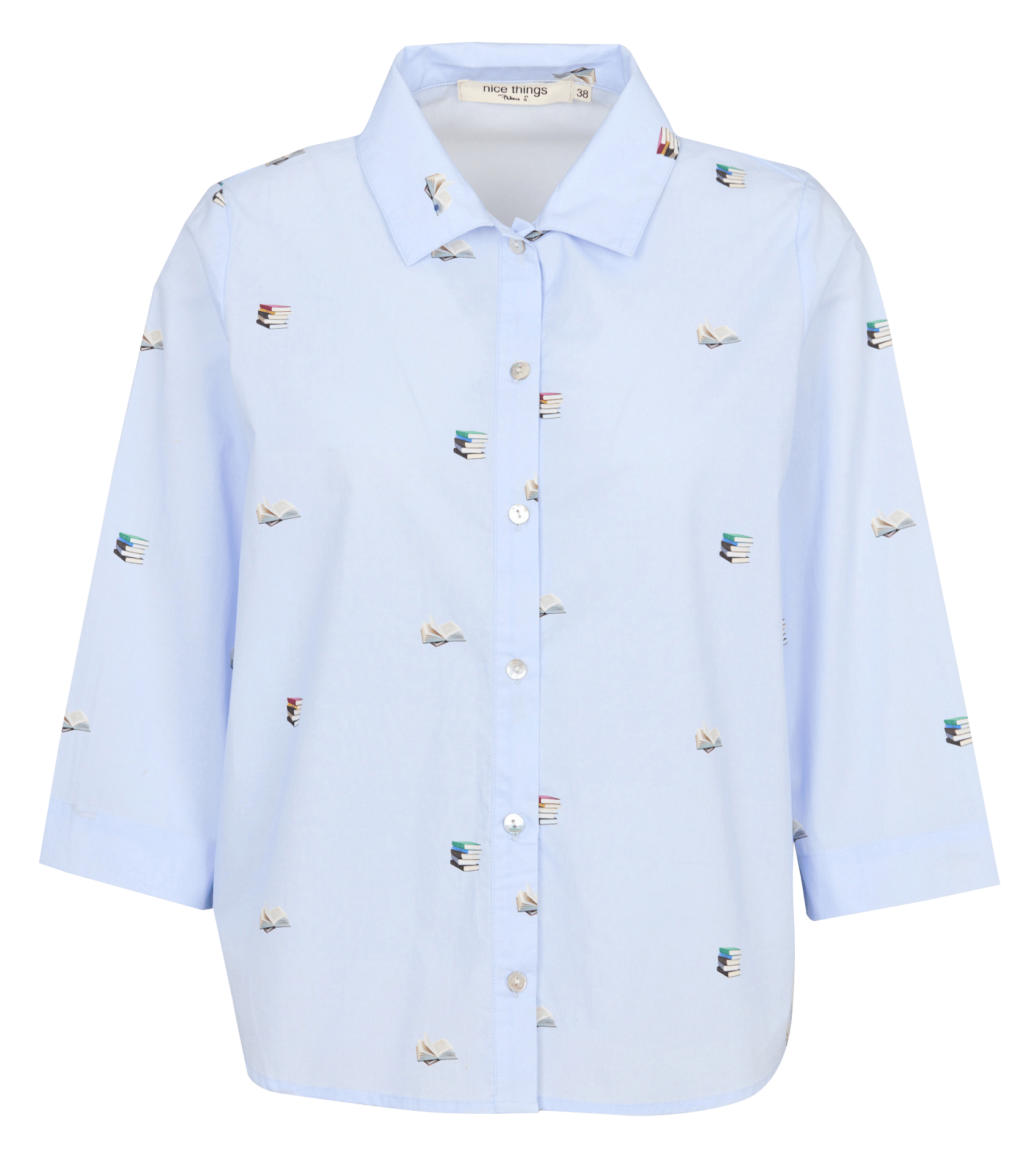 Chemise droite col classique en coton imprimé NICE THINGS Bleu
