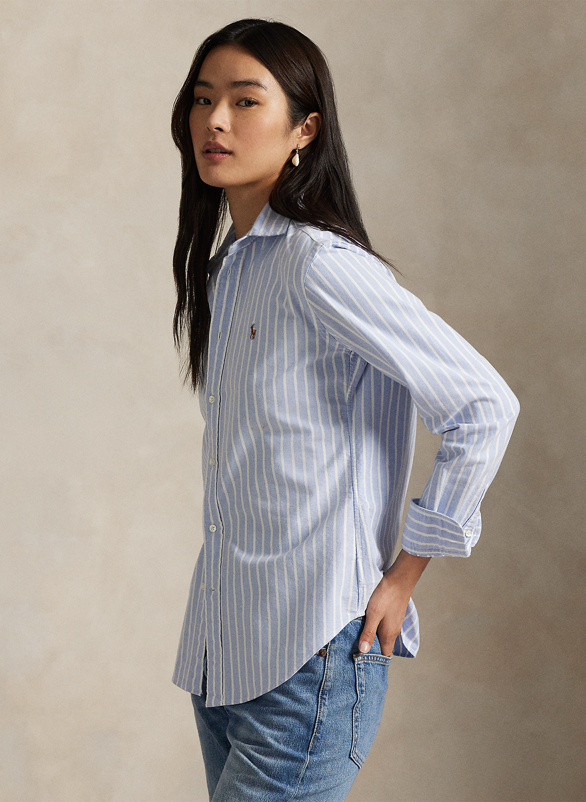 Chemise col classique rayée en coton POLO RALPH LAUREN Bleu