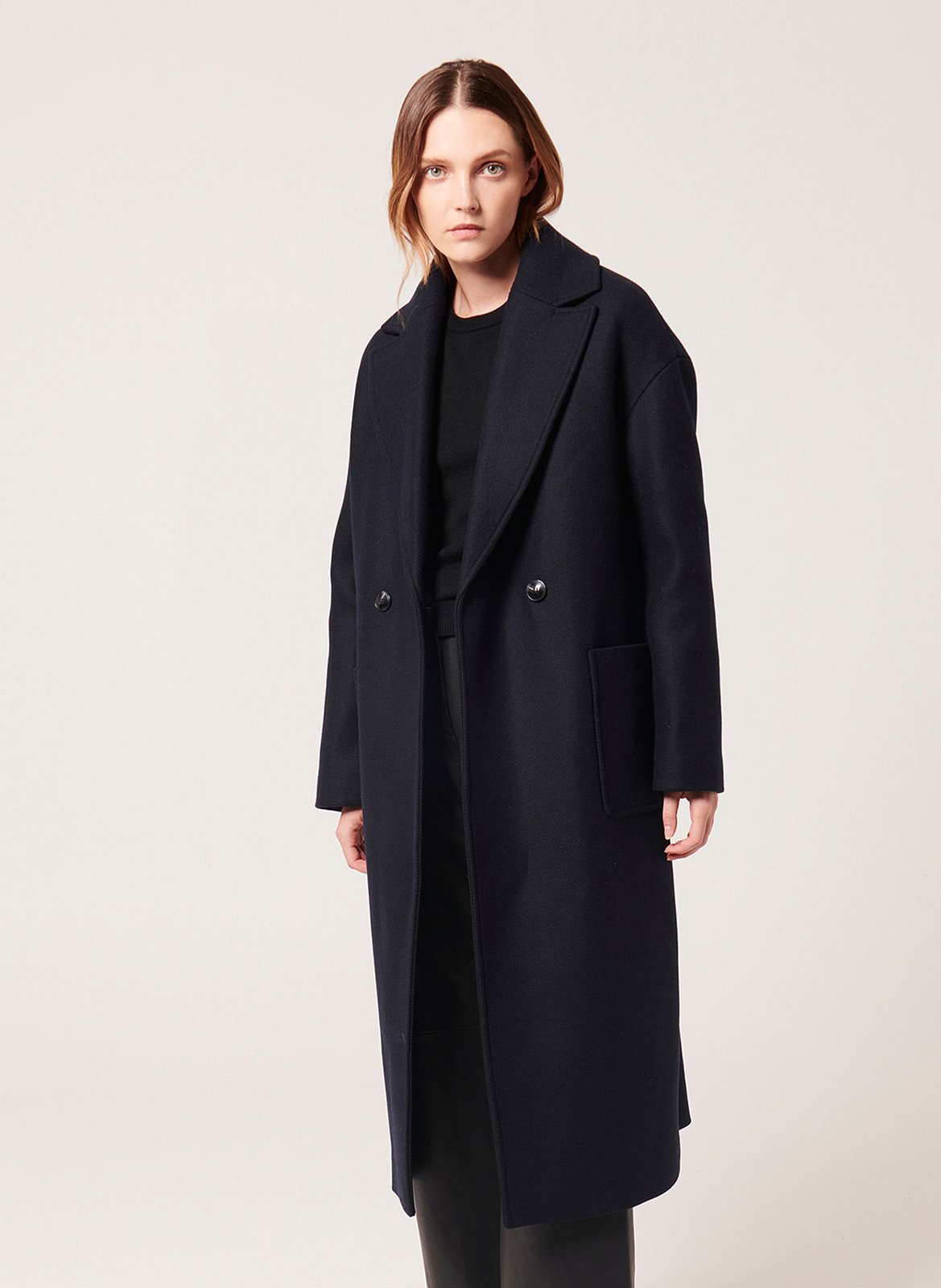 Lange jas met reverskraag van gemengde wol ZAPA