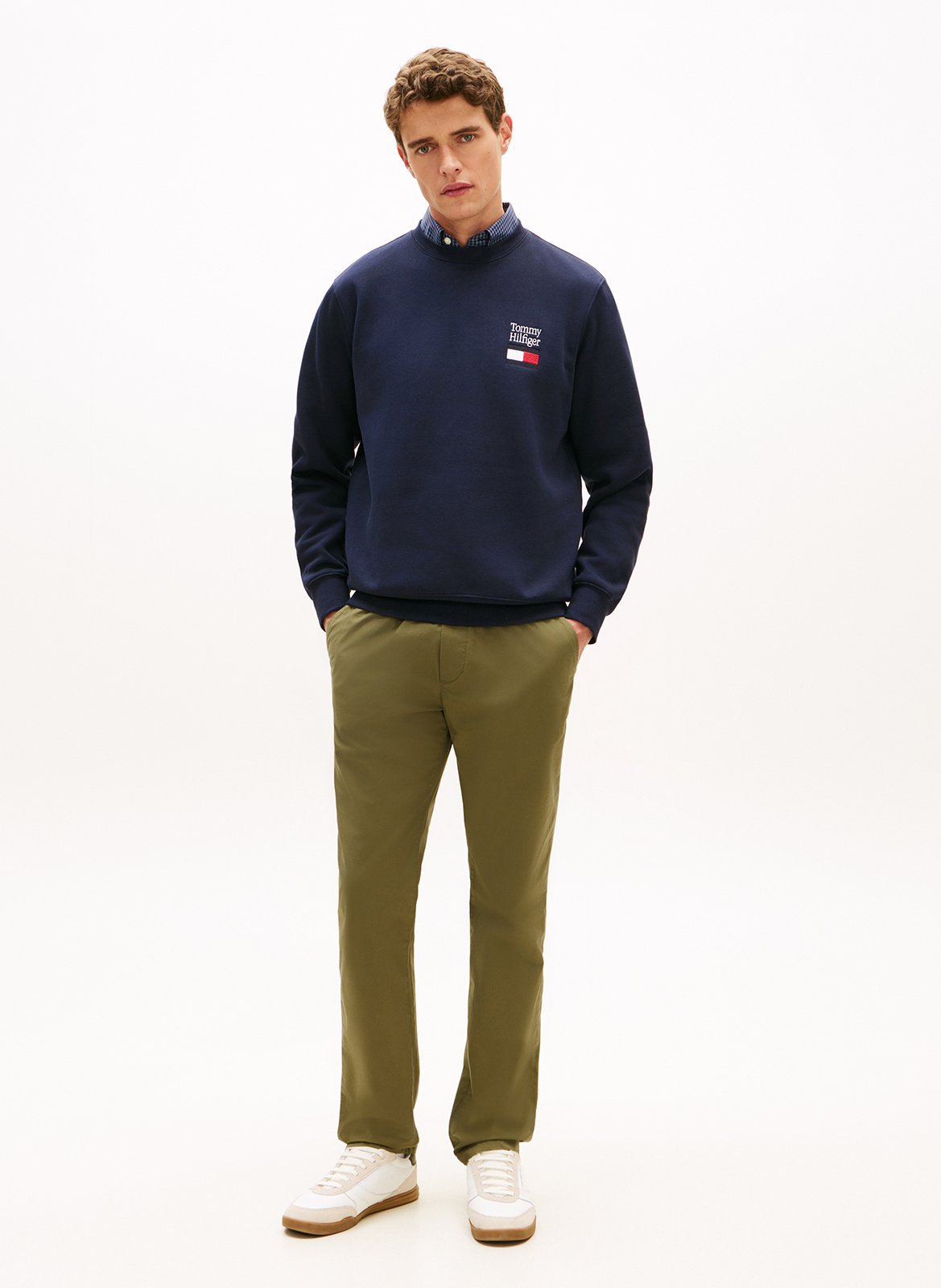 Straight-cut cotton-blend sweater with round neck TOMMY HILFIGER Blue