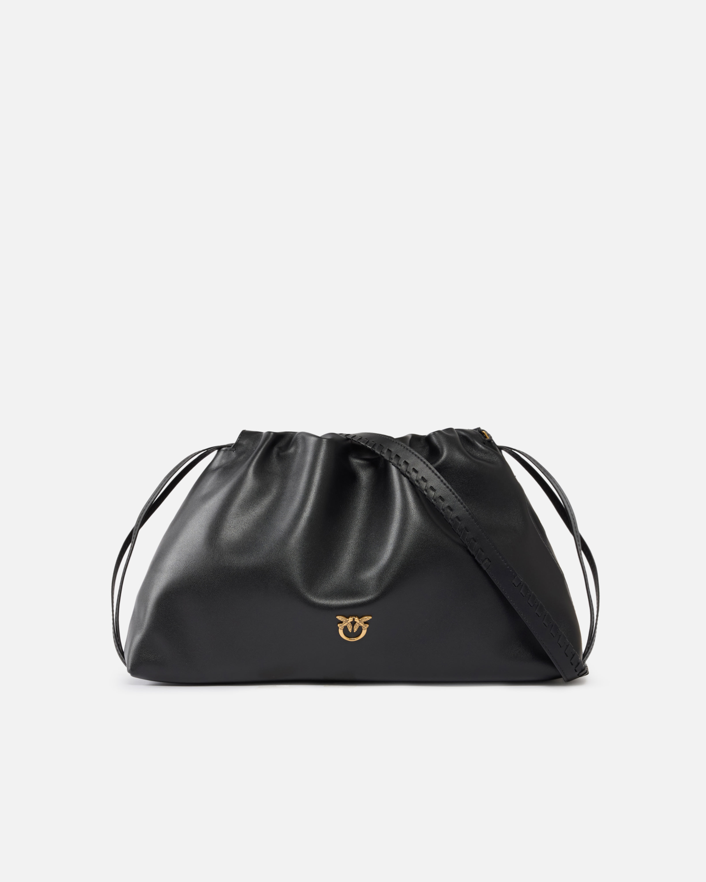 Large leather shoulder bag with love birds logo PINKO Black