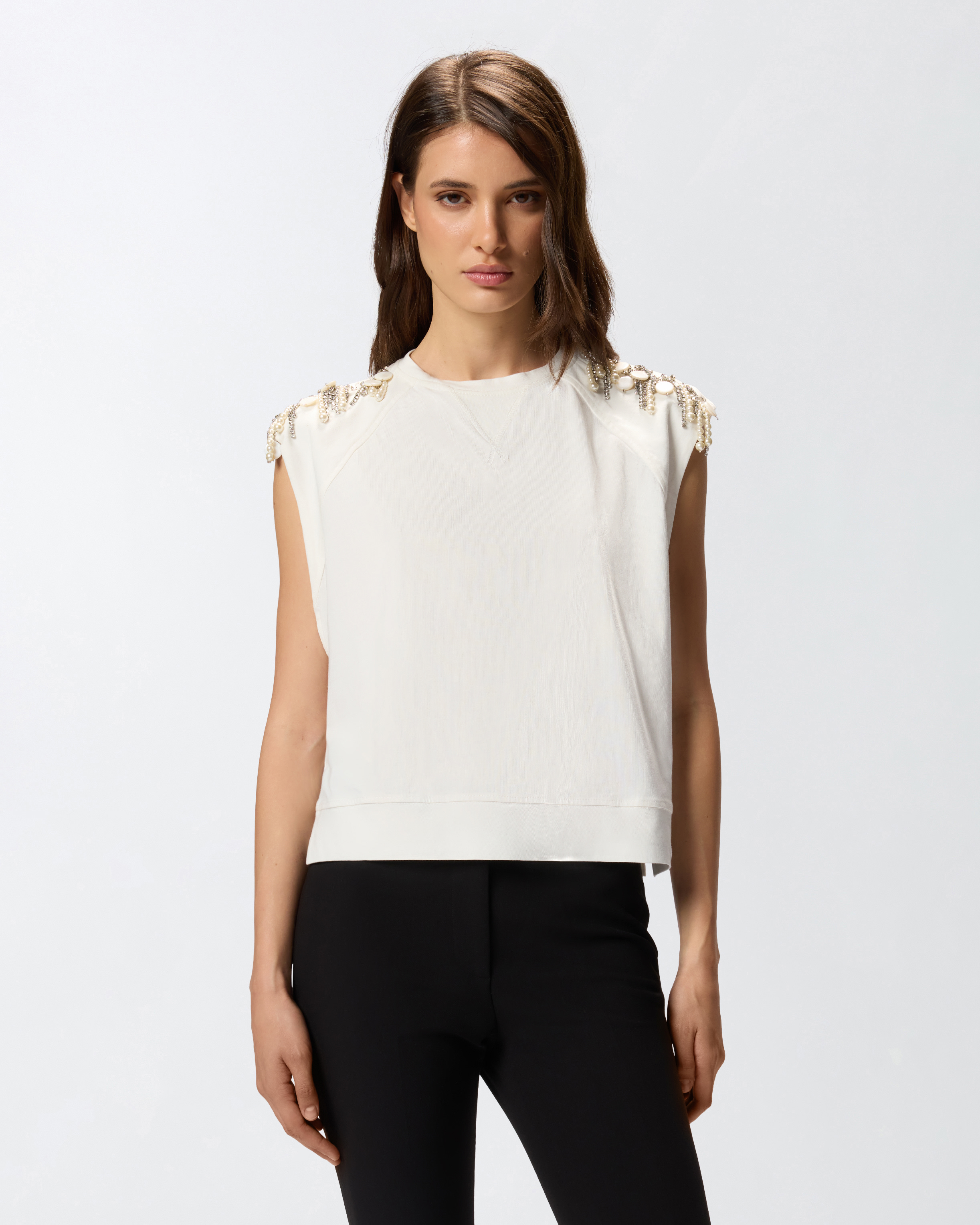 Sleeveless top with appliqués PINKO White