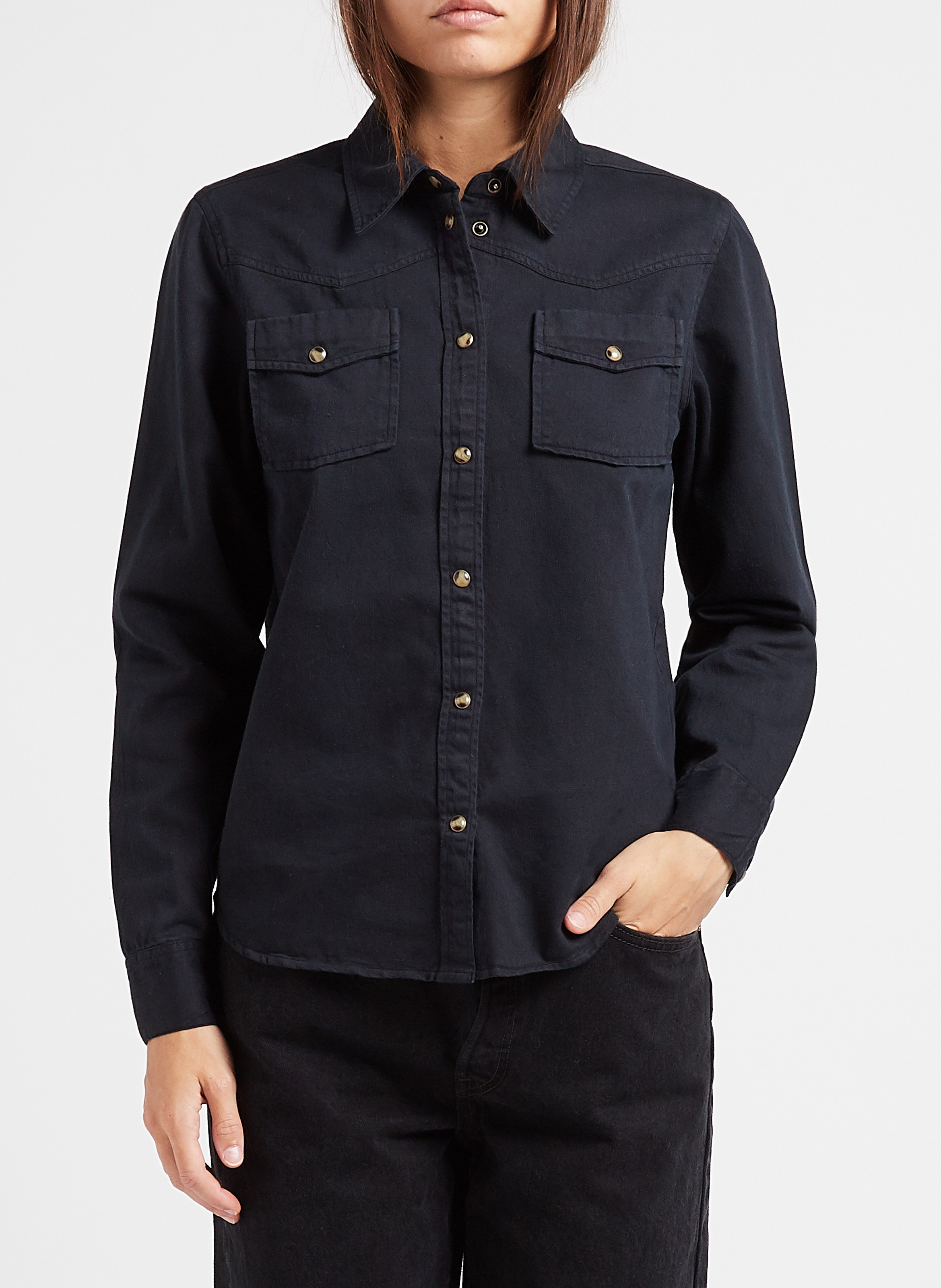 Katoenen blouse met klassieke kraag SWILDENS Zwart