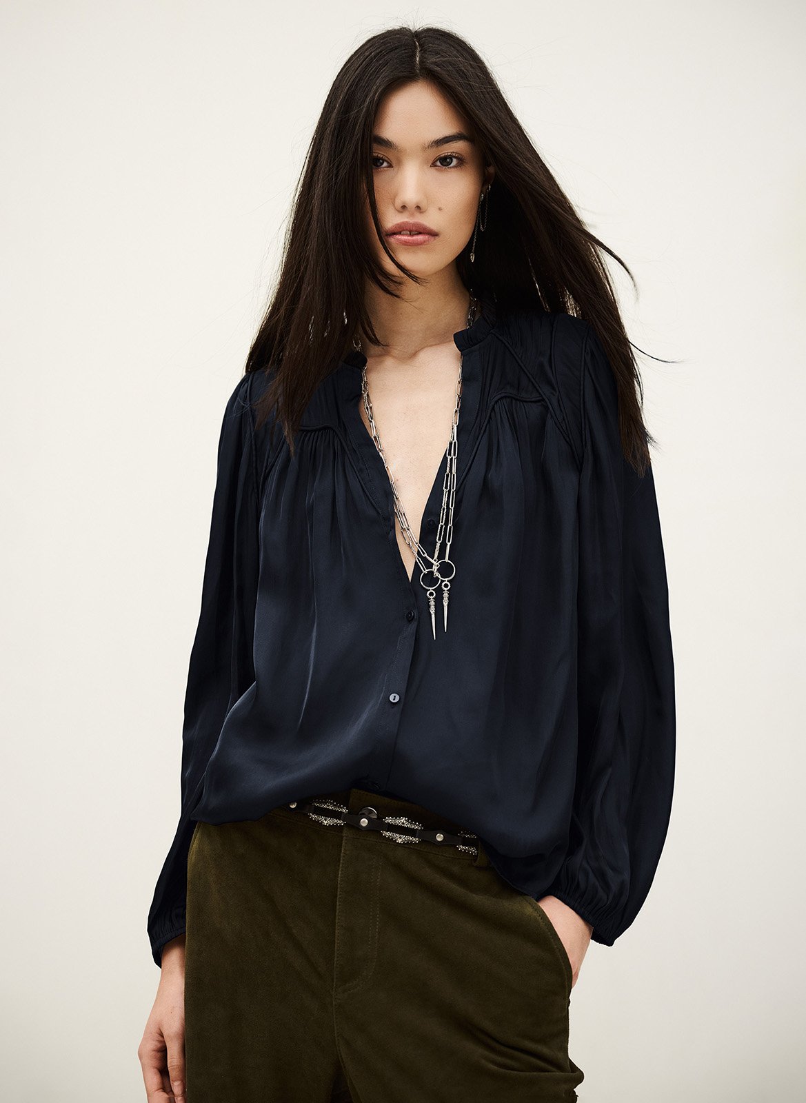 Loose V-neck fluid shirt BA&SH Blue