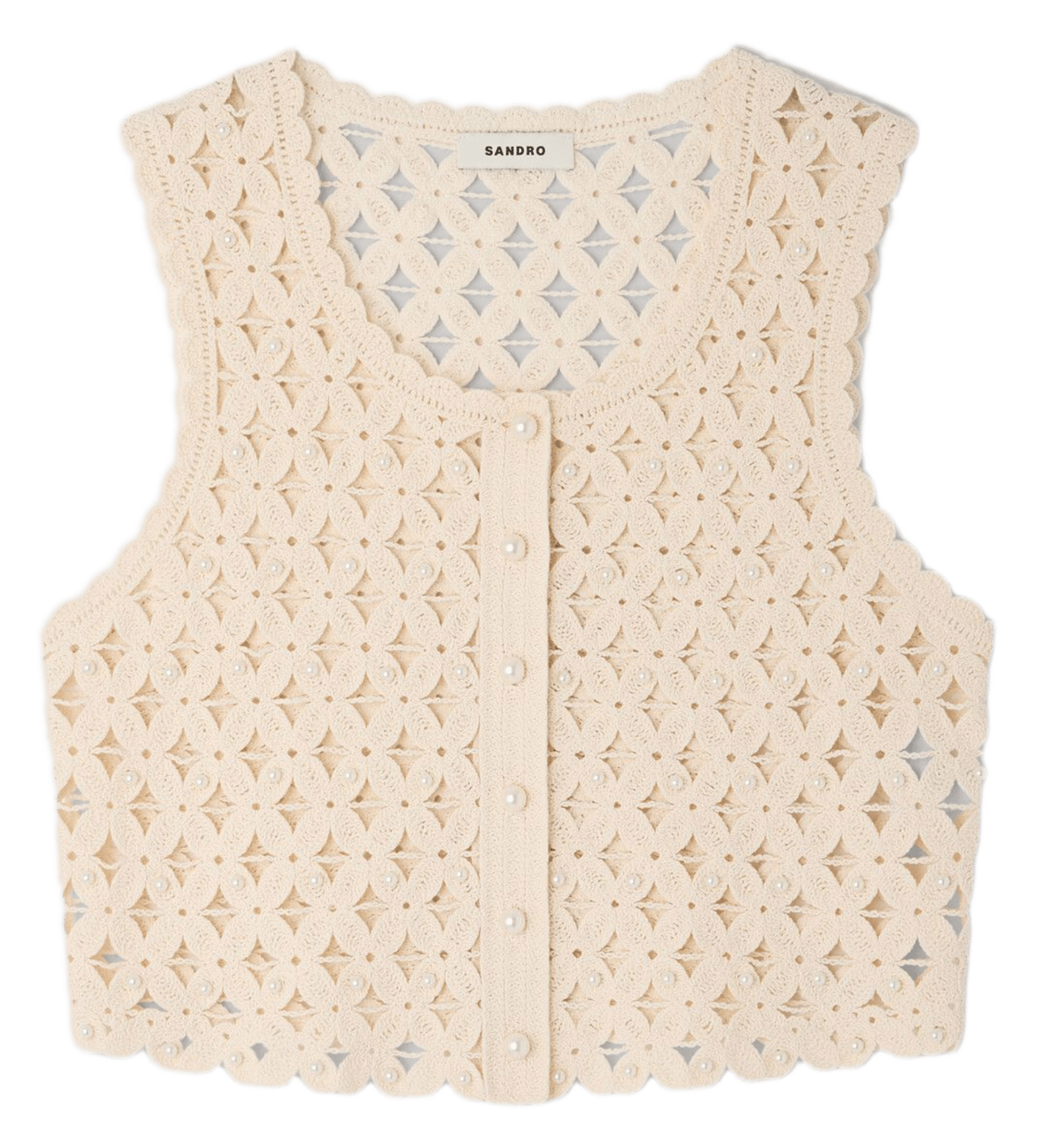 Ronde hals vest in haakwerk breisel SANDRO Beige