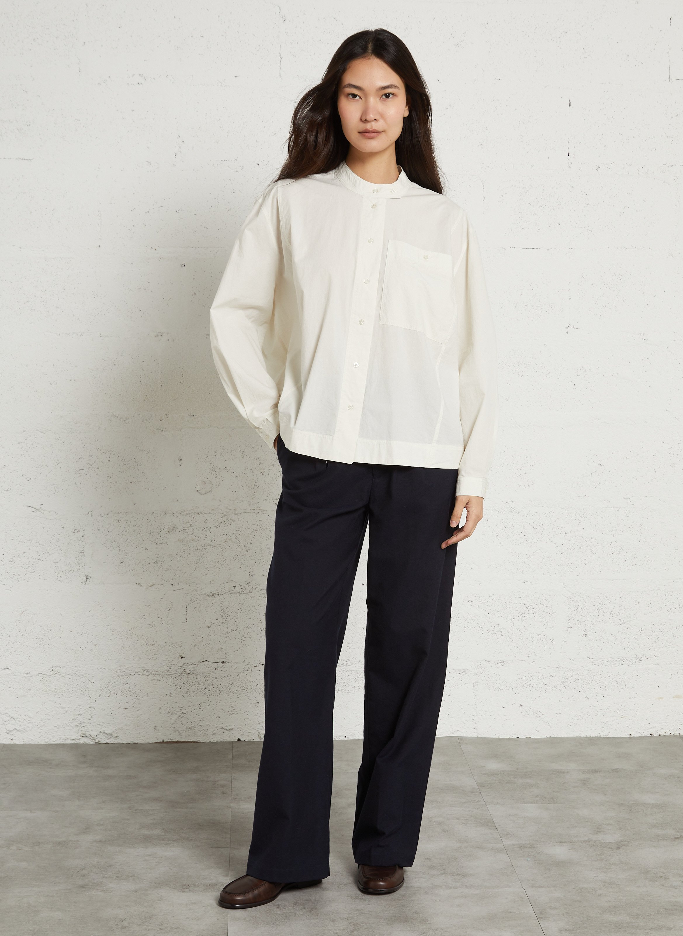 Wide-leg pants in wool and cotton blend POMANDERE Blue