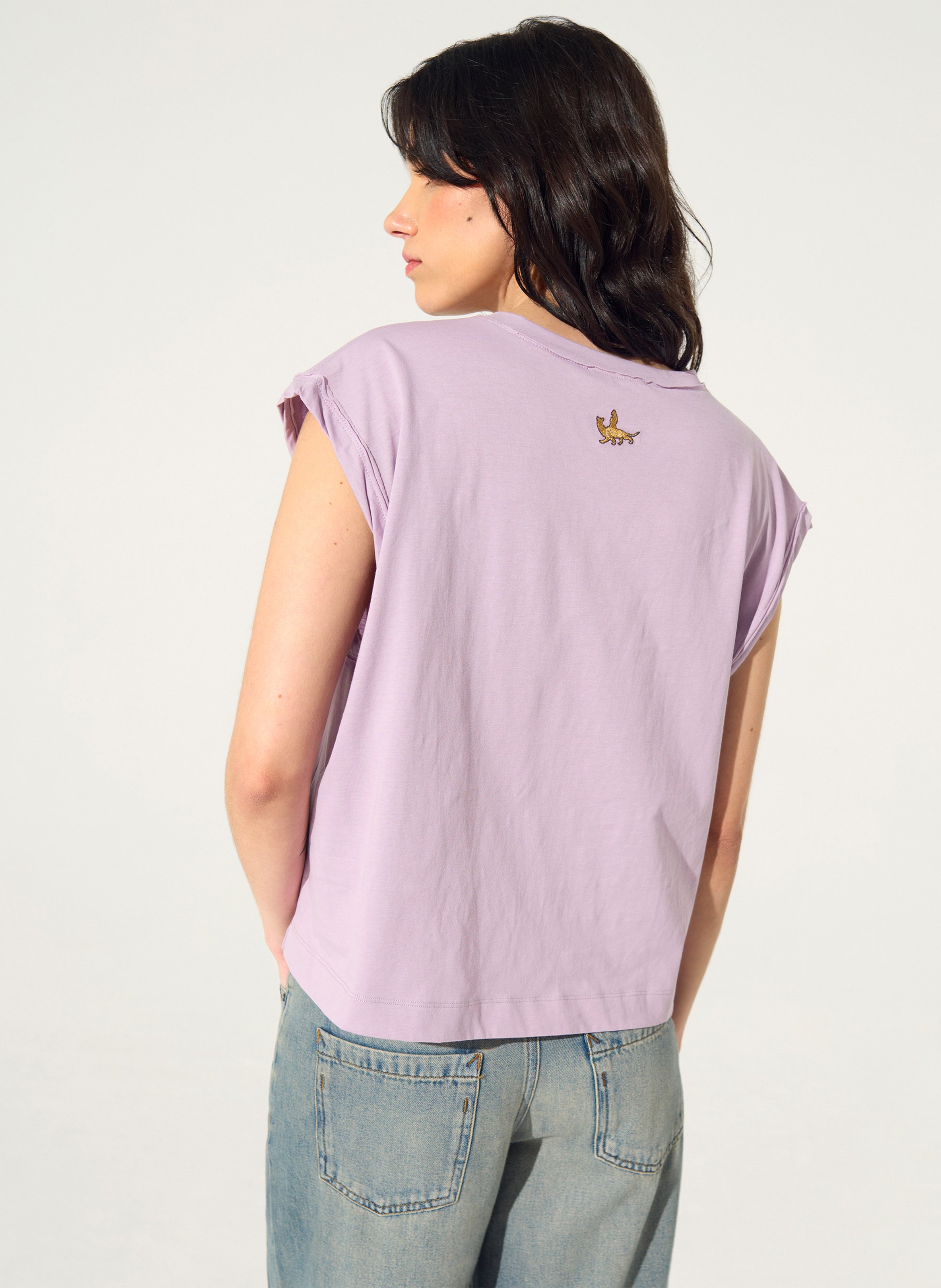 Tee-shirt droit col V en coton bio COTELAC Violet