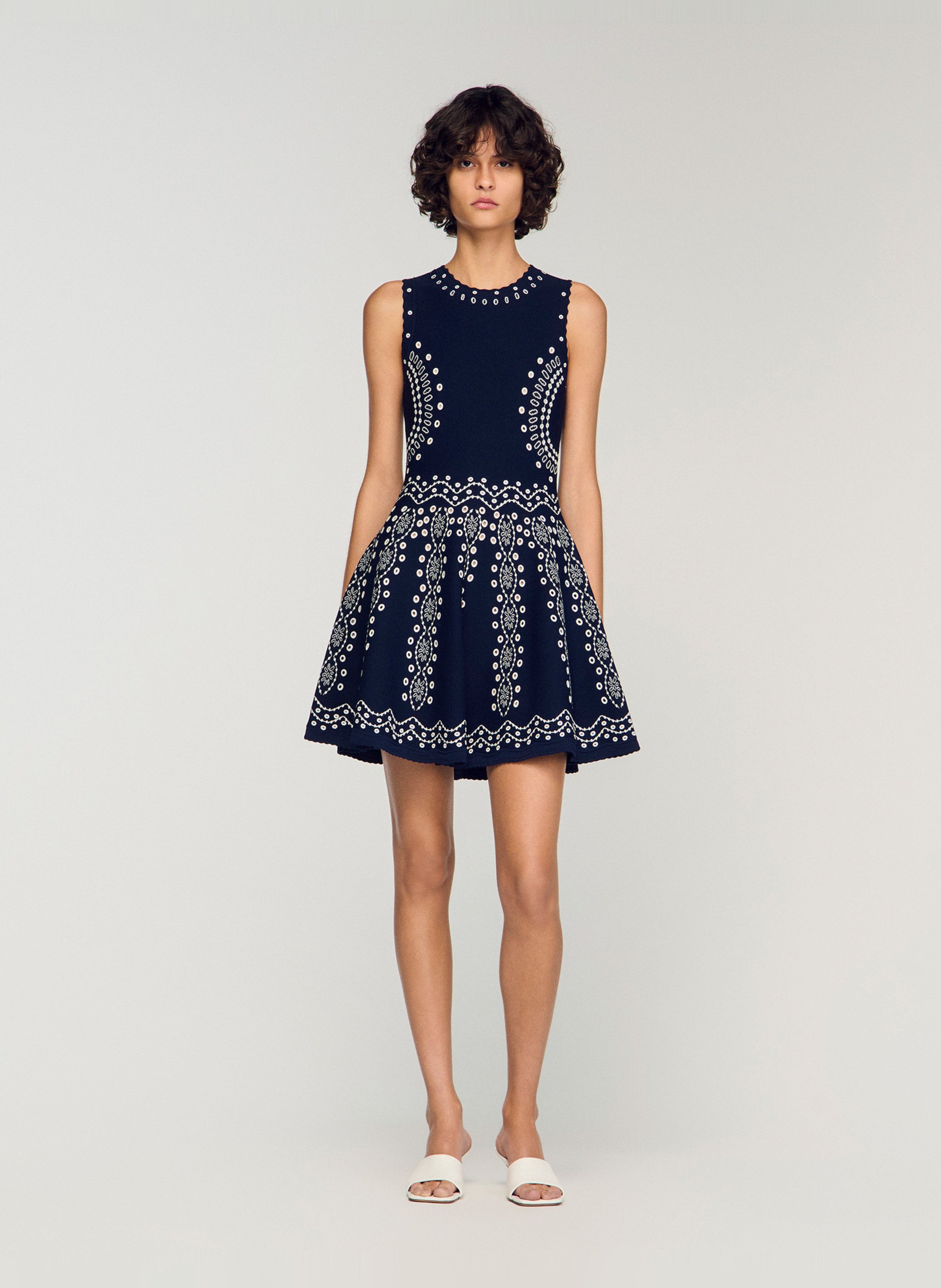 Robe courte col rond imprimé SANDRO Bleu