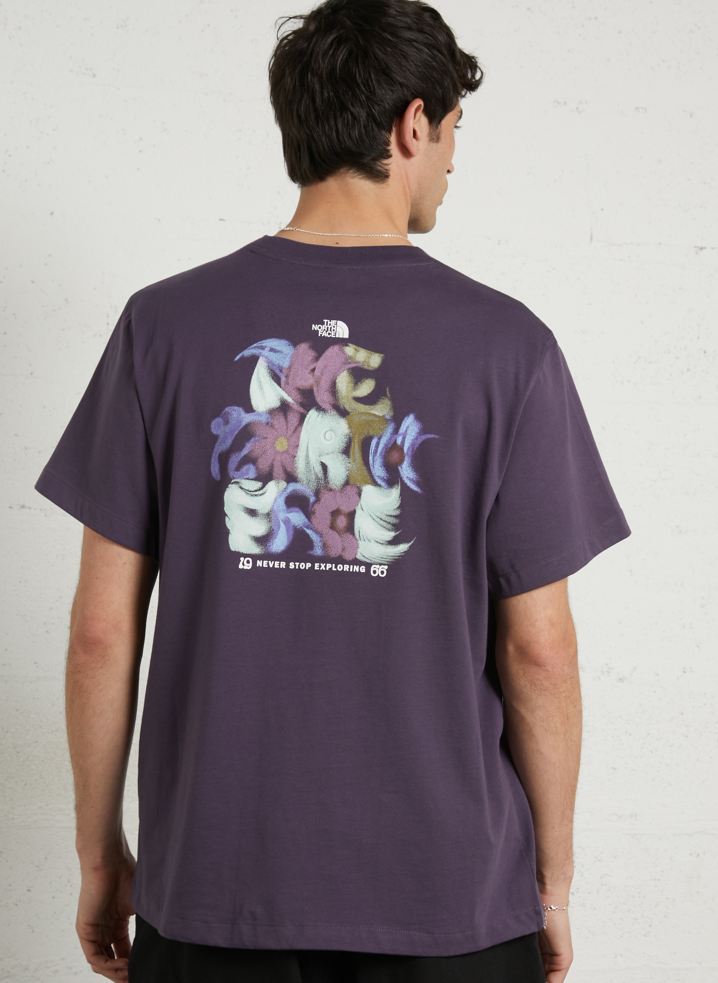 Straight round-neck cotton T-shirt with screen print THE NORTH FACE Purple