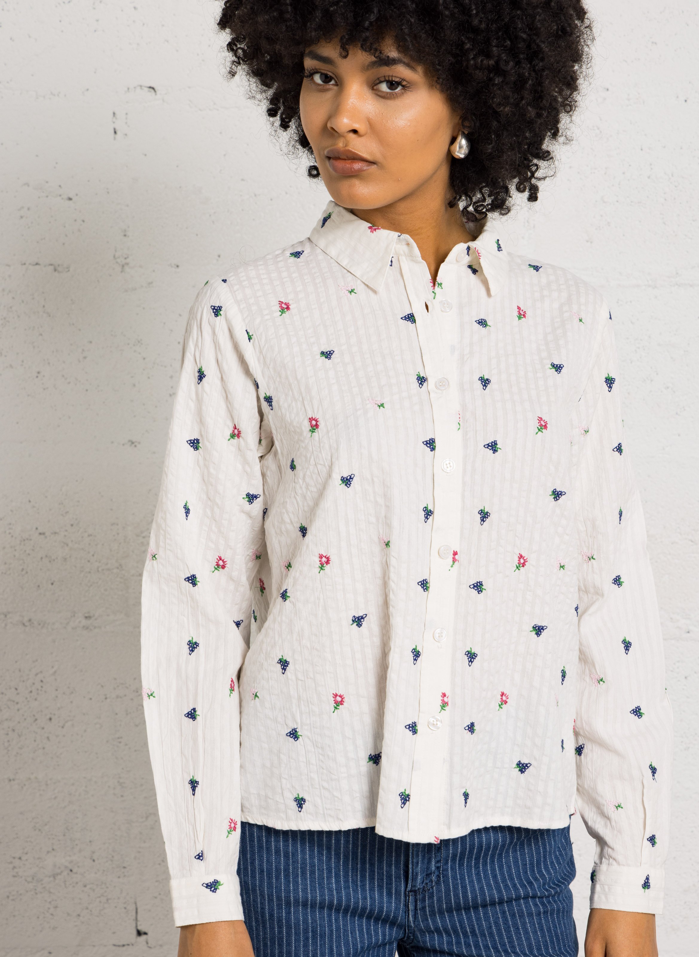 Straight embroidered cotton shirt ARMOR LUX White