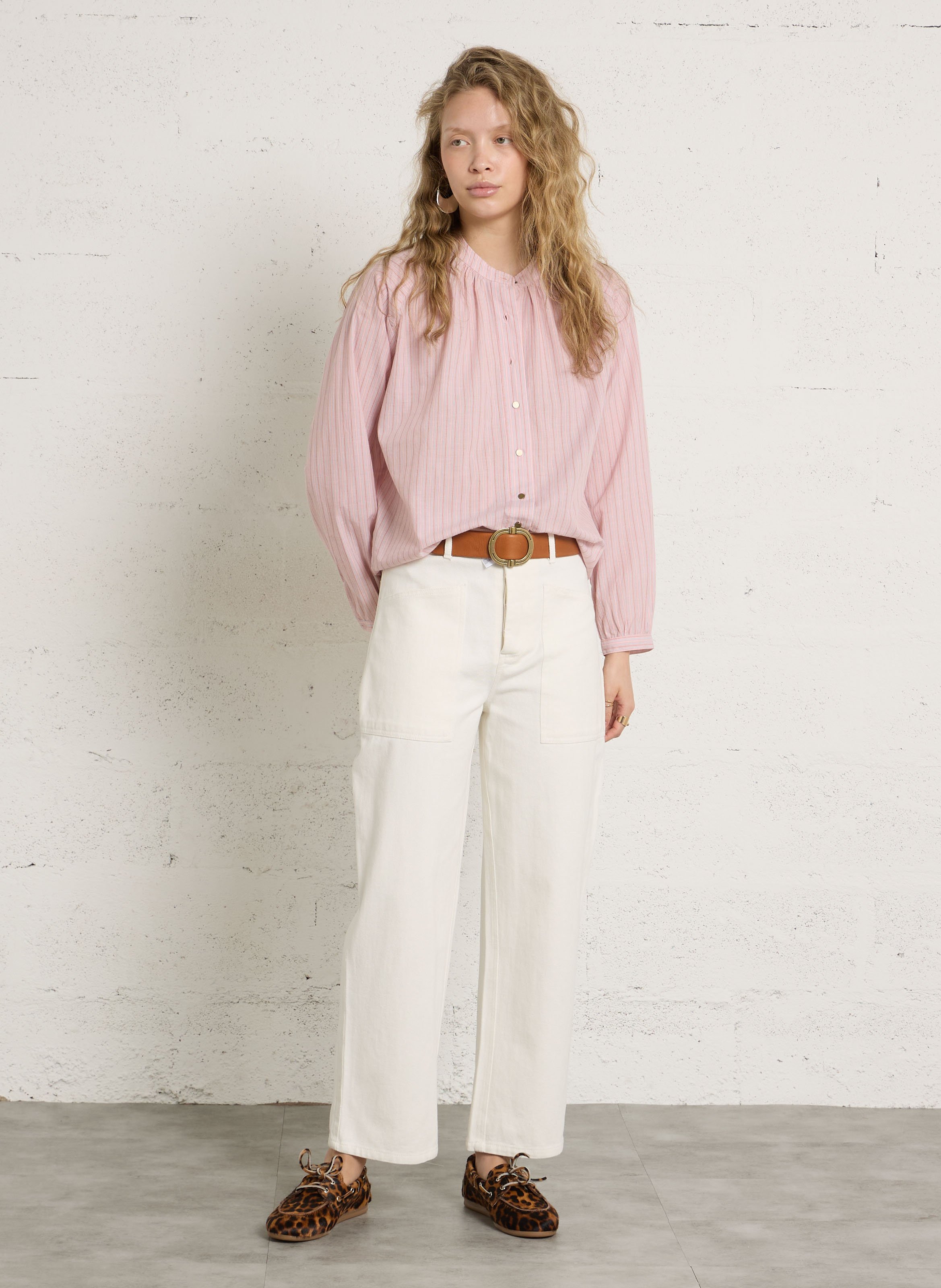 Chemise col rond en coton bio LEON & HARPER Rose