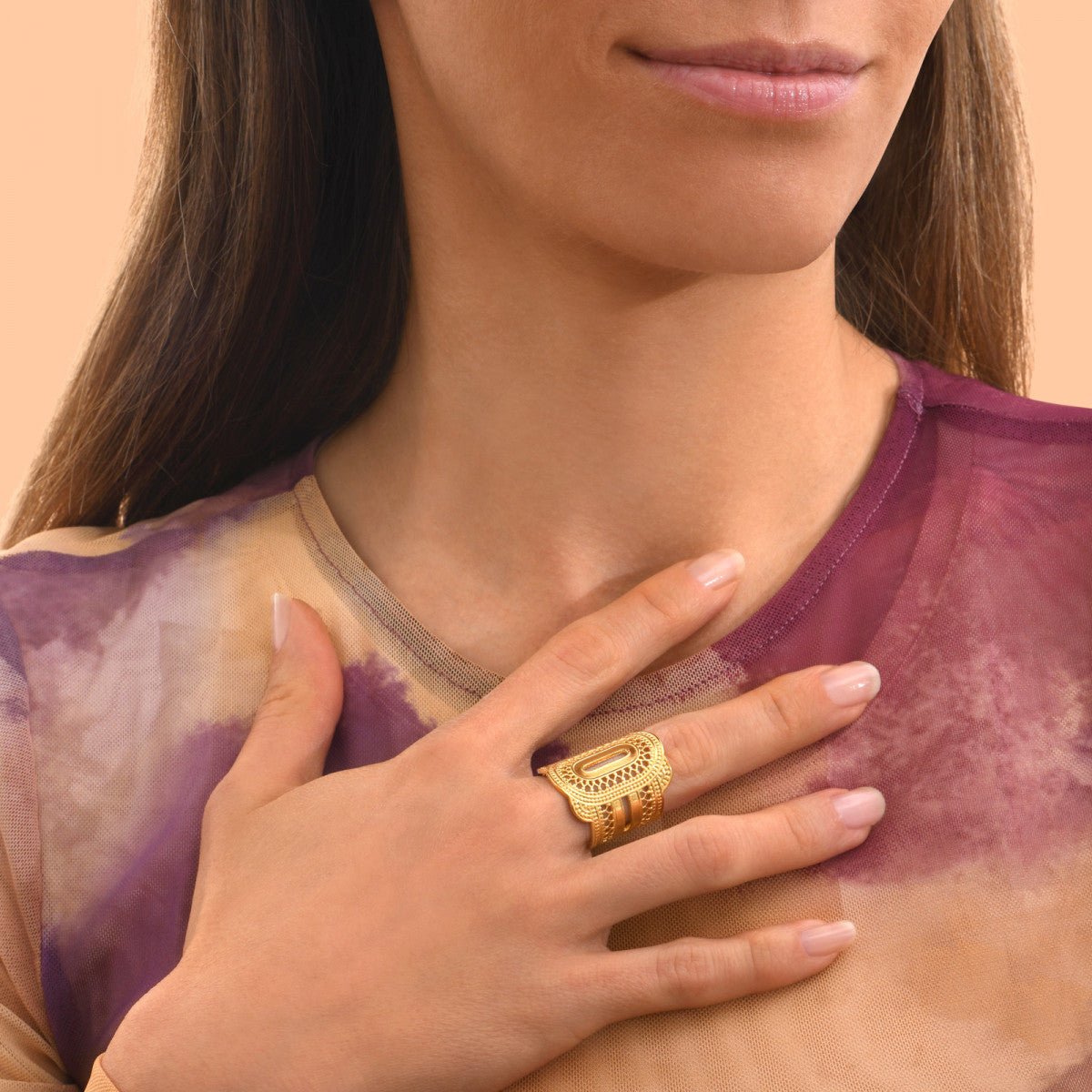 Adjustable medium ring in gold-plated finish SATELLITE PARIS Golden