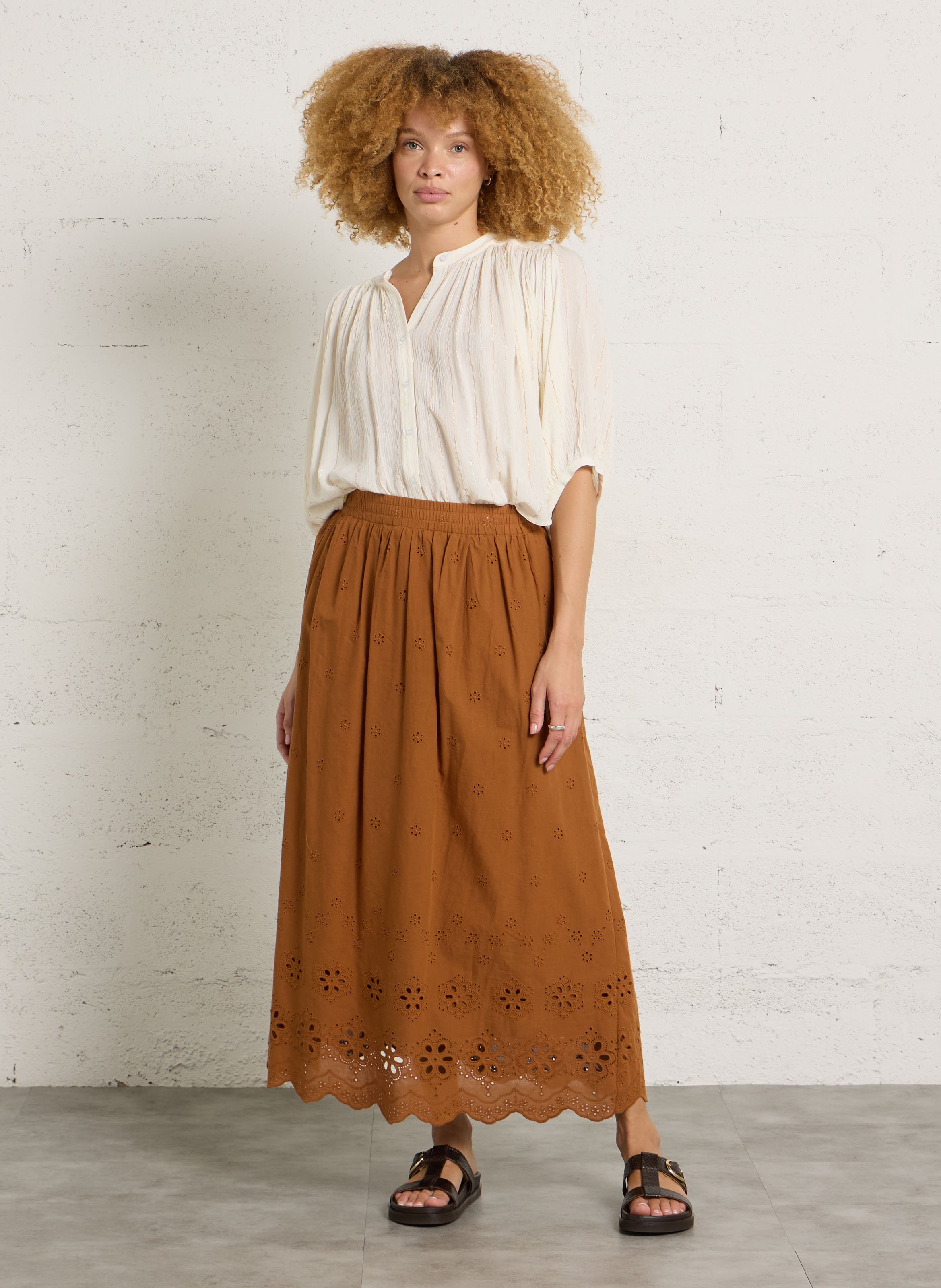 Blouse oversize col rond à rayures SEE U SOON Blanc