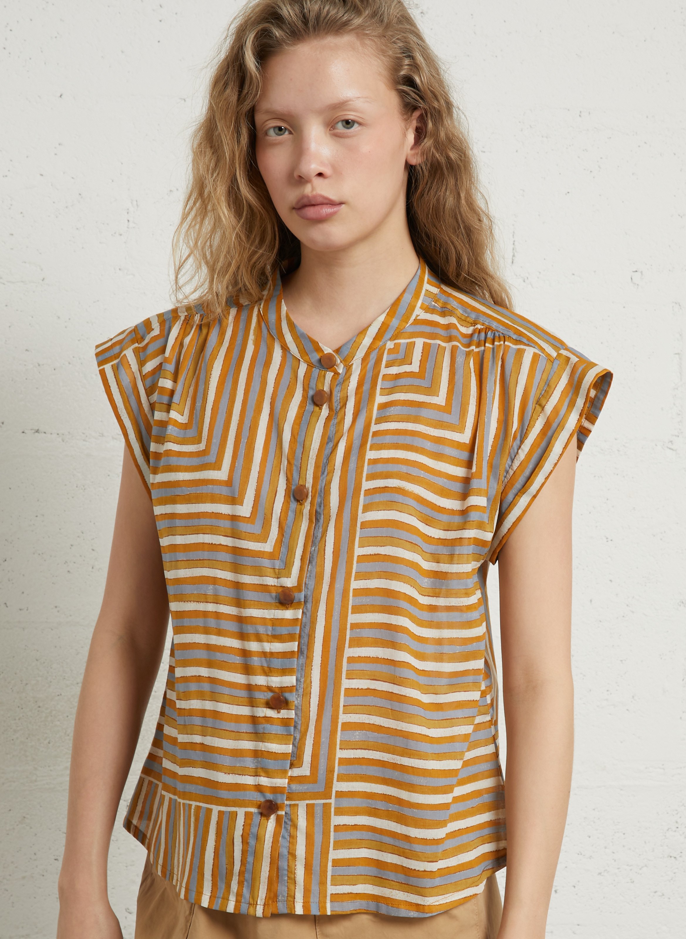 Chemise ample col mao en coton mélangé HOD PARIS Marron