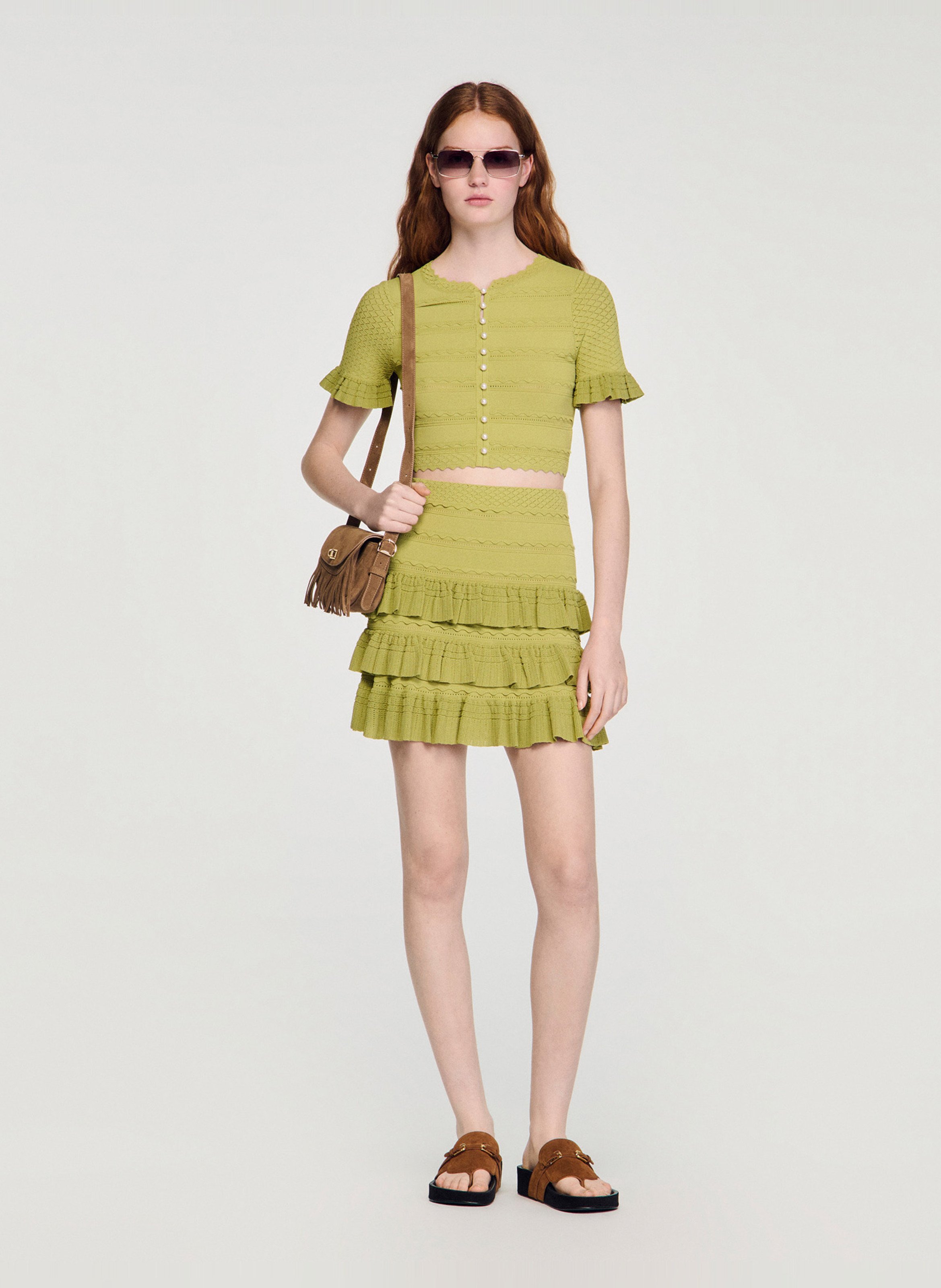 Korte rok met volants SANDRO Groen