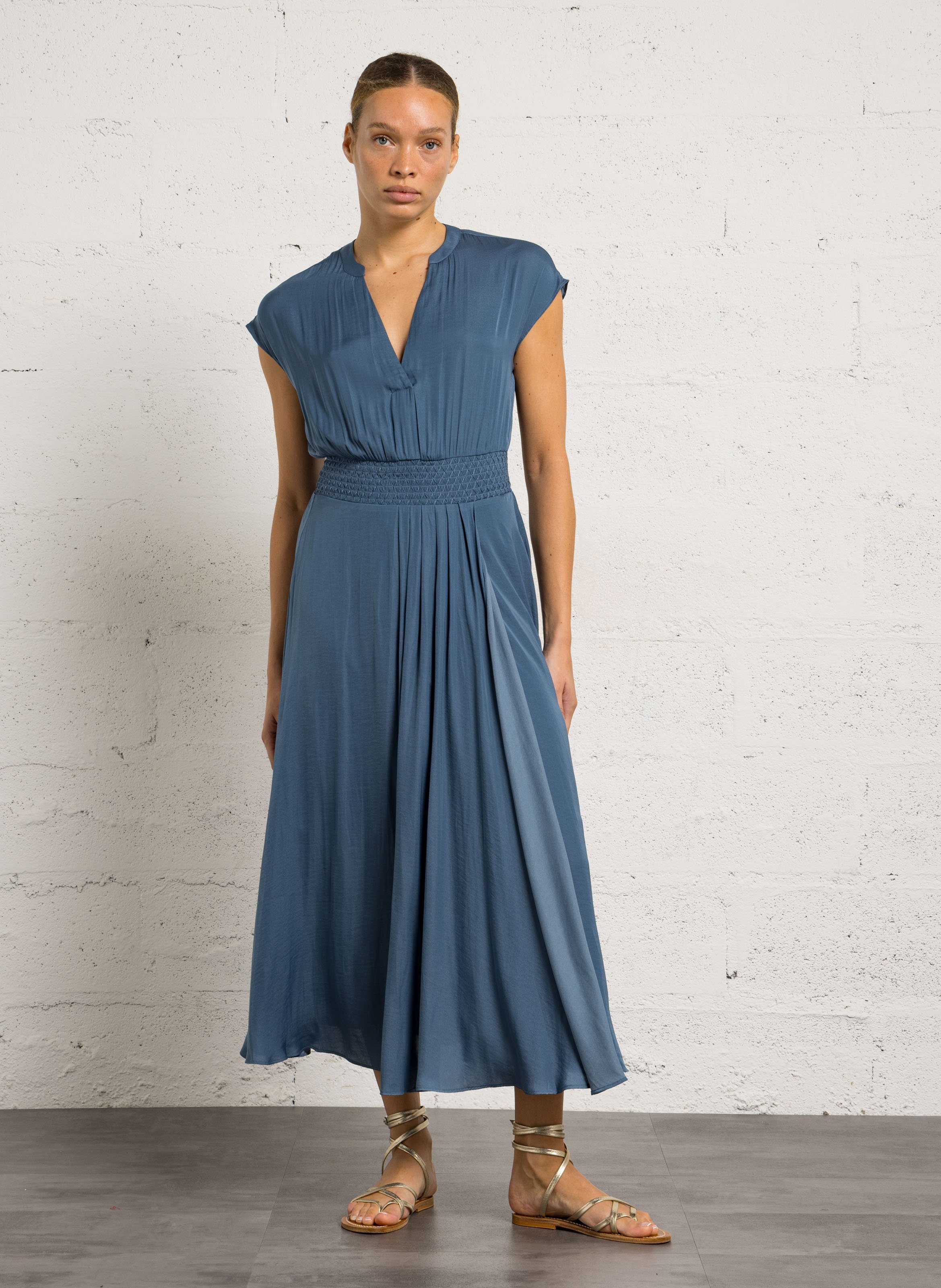 Long ribbed tunic with Tunisian collar MAISON 123 Blue