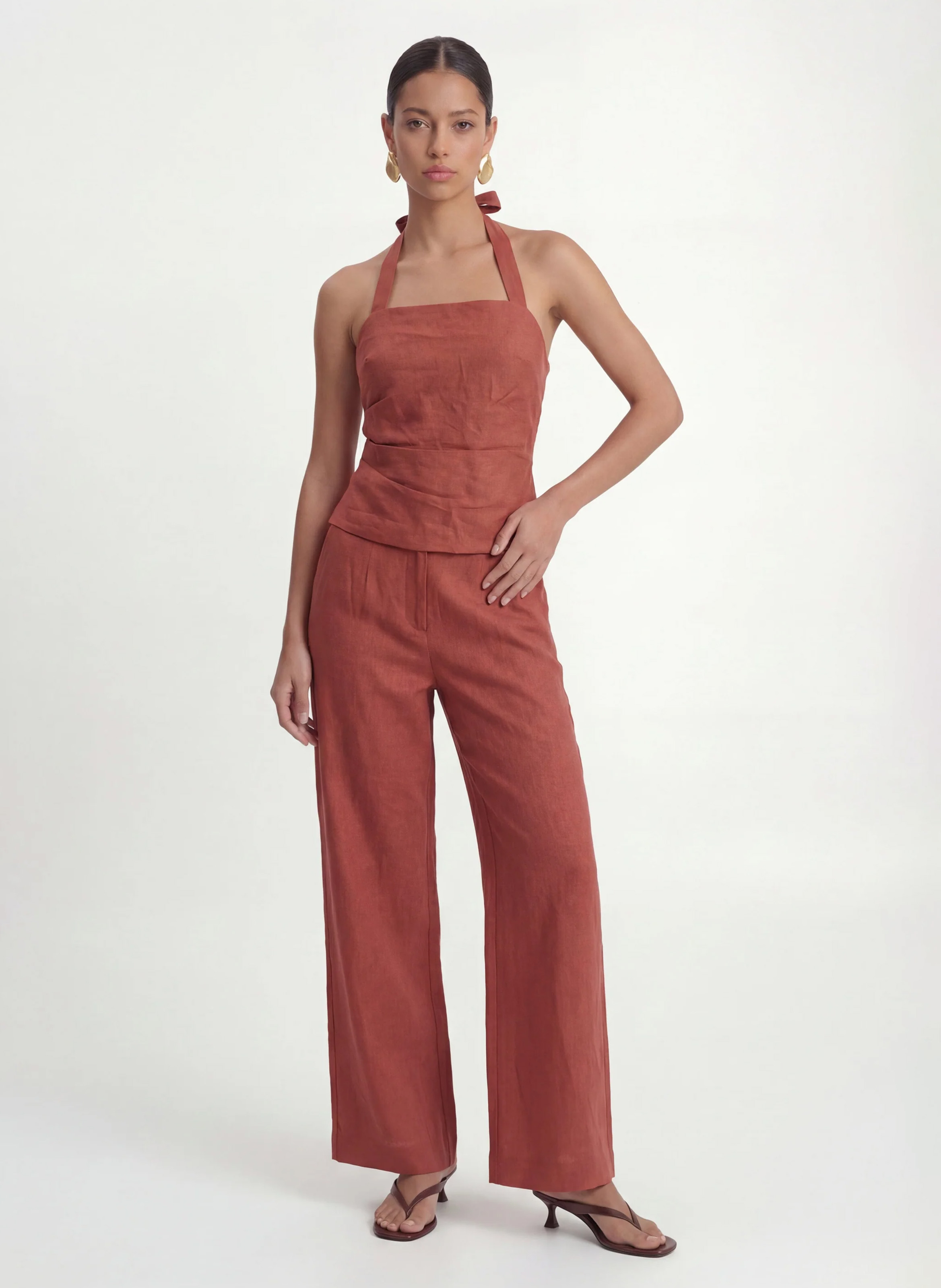 Straight linen trousers KOOKAI Brown
