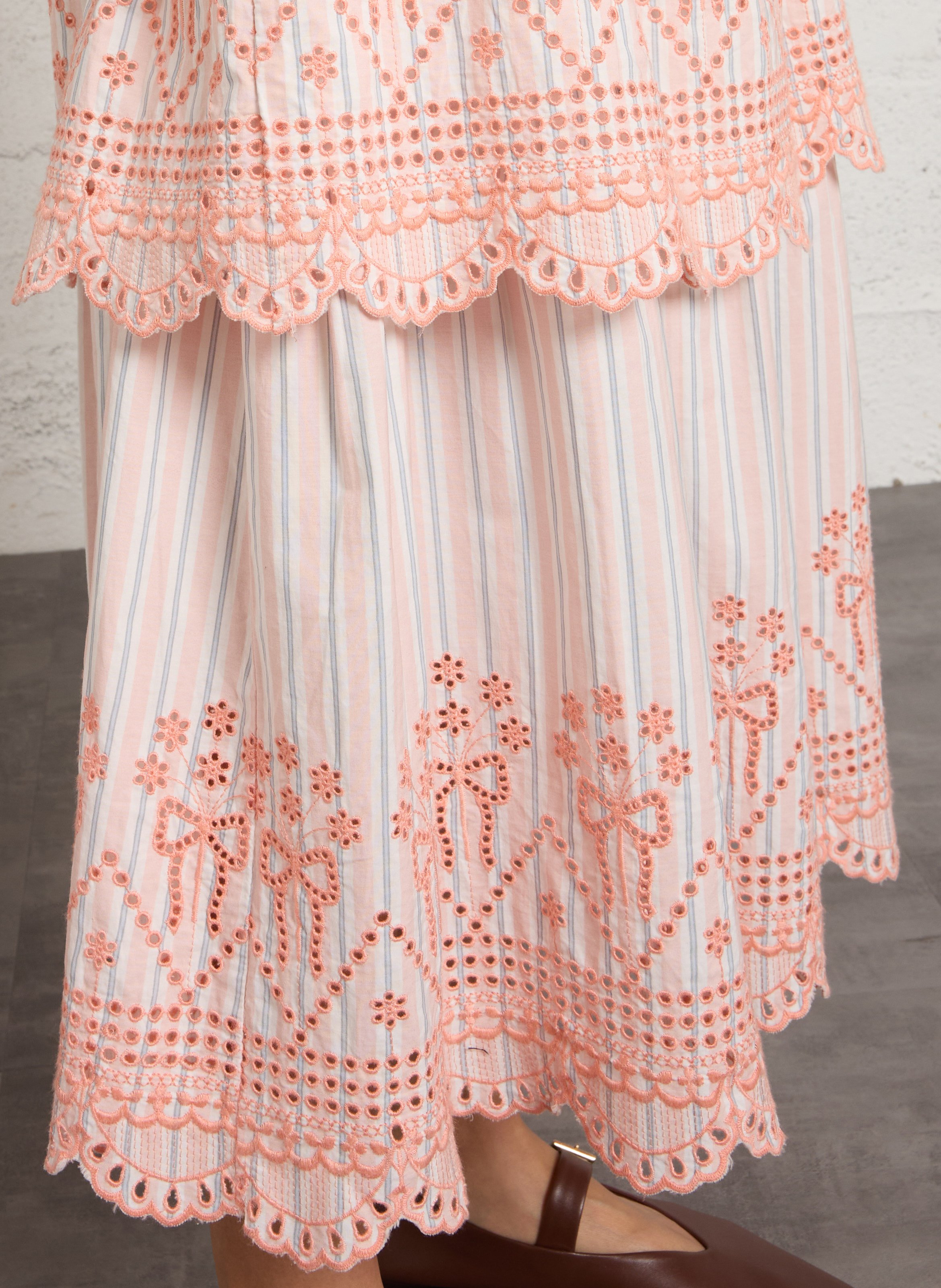 Long organic cotton striped and embroidered skirt DAMSON MADDER Orange