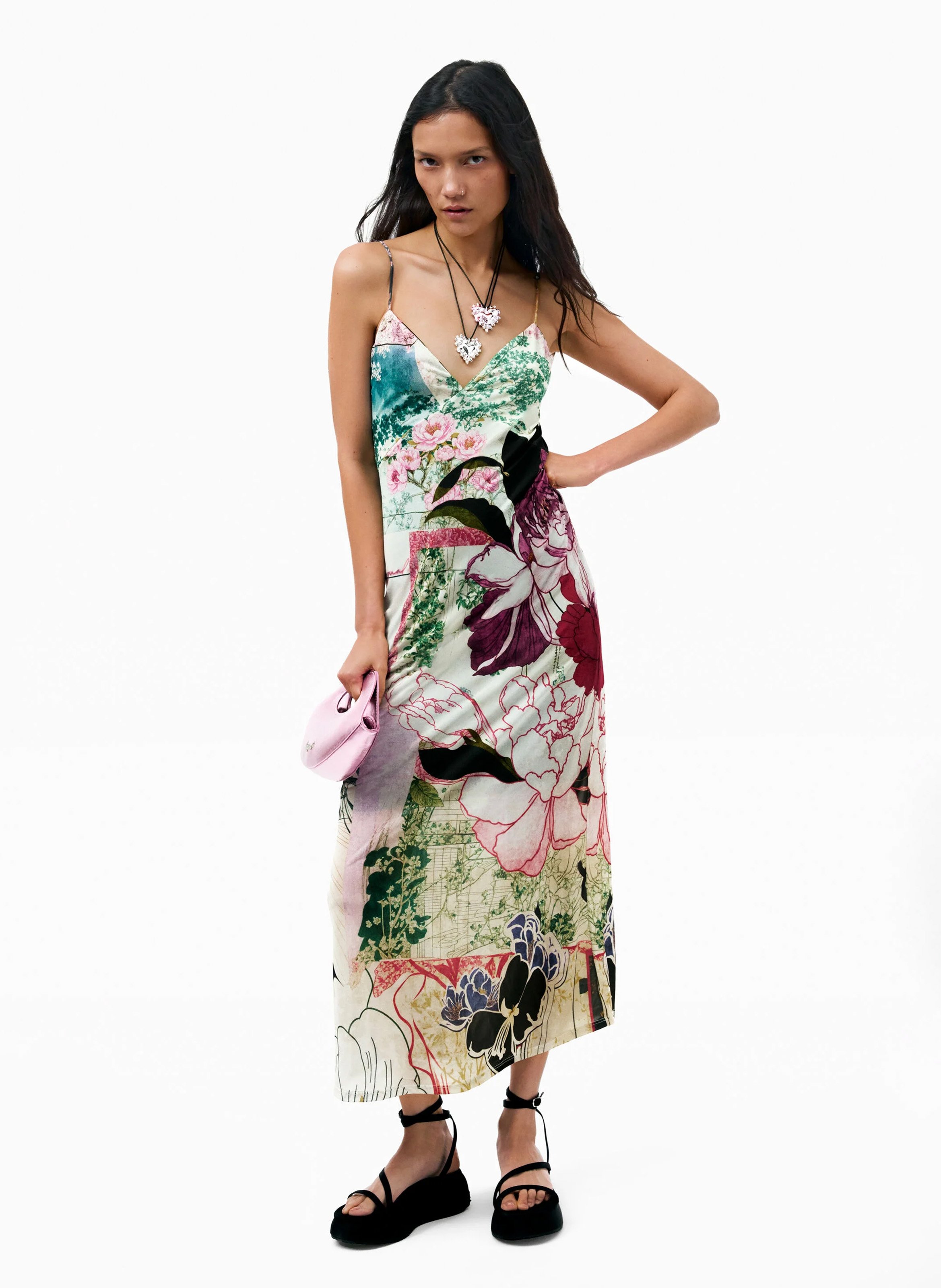 Robe longue col rond immprimée DESIGUAL Noir