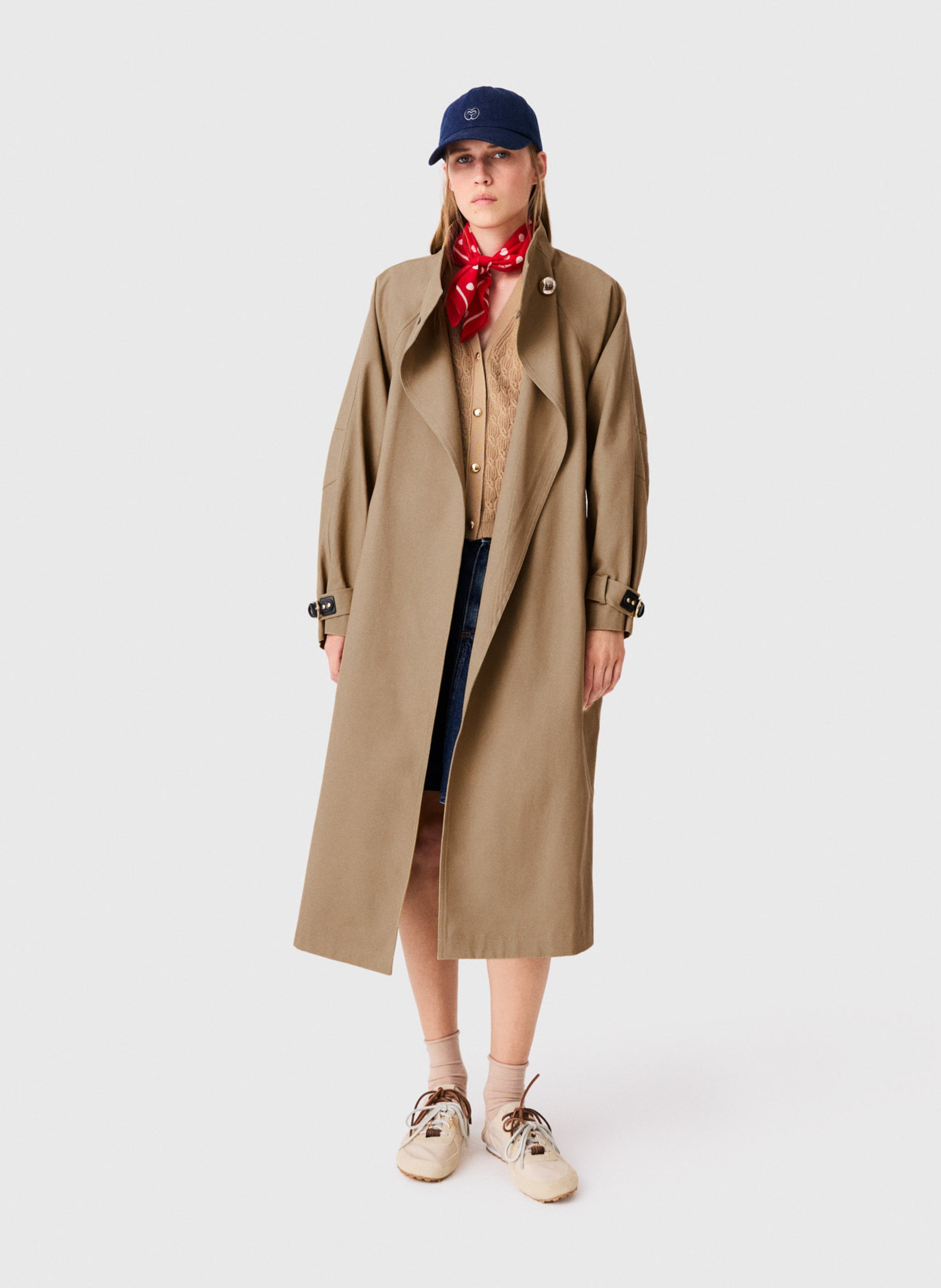 Trench met opstaande kraag van katoen MAJE Beige