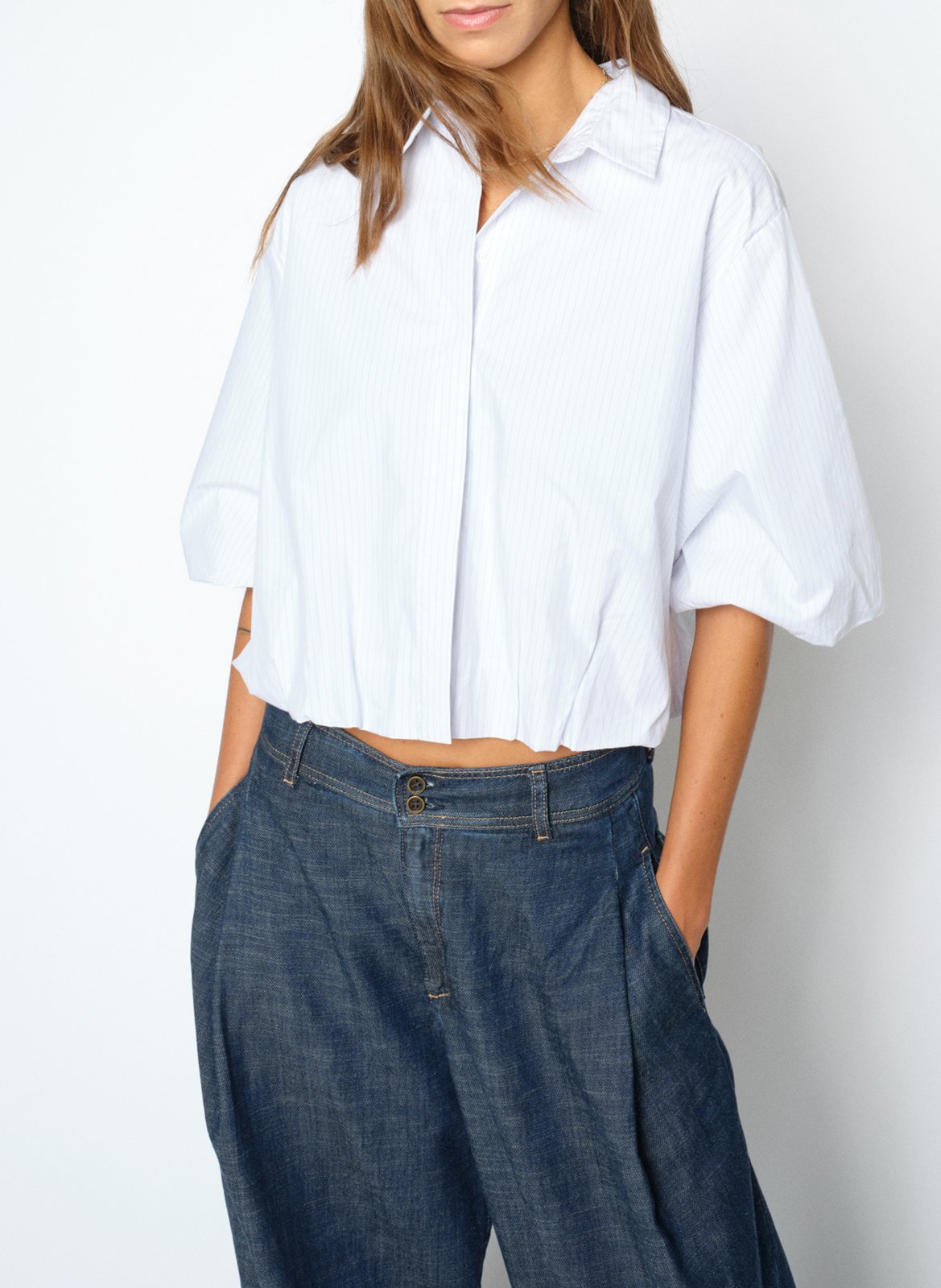 Straight classic collar shirt in striped organic cotton MOS MOSH White