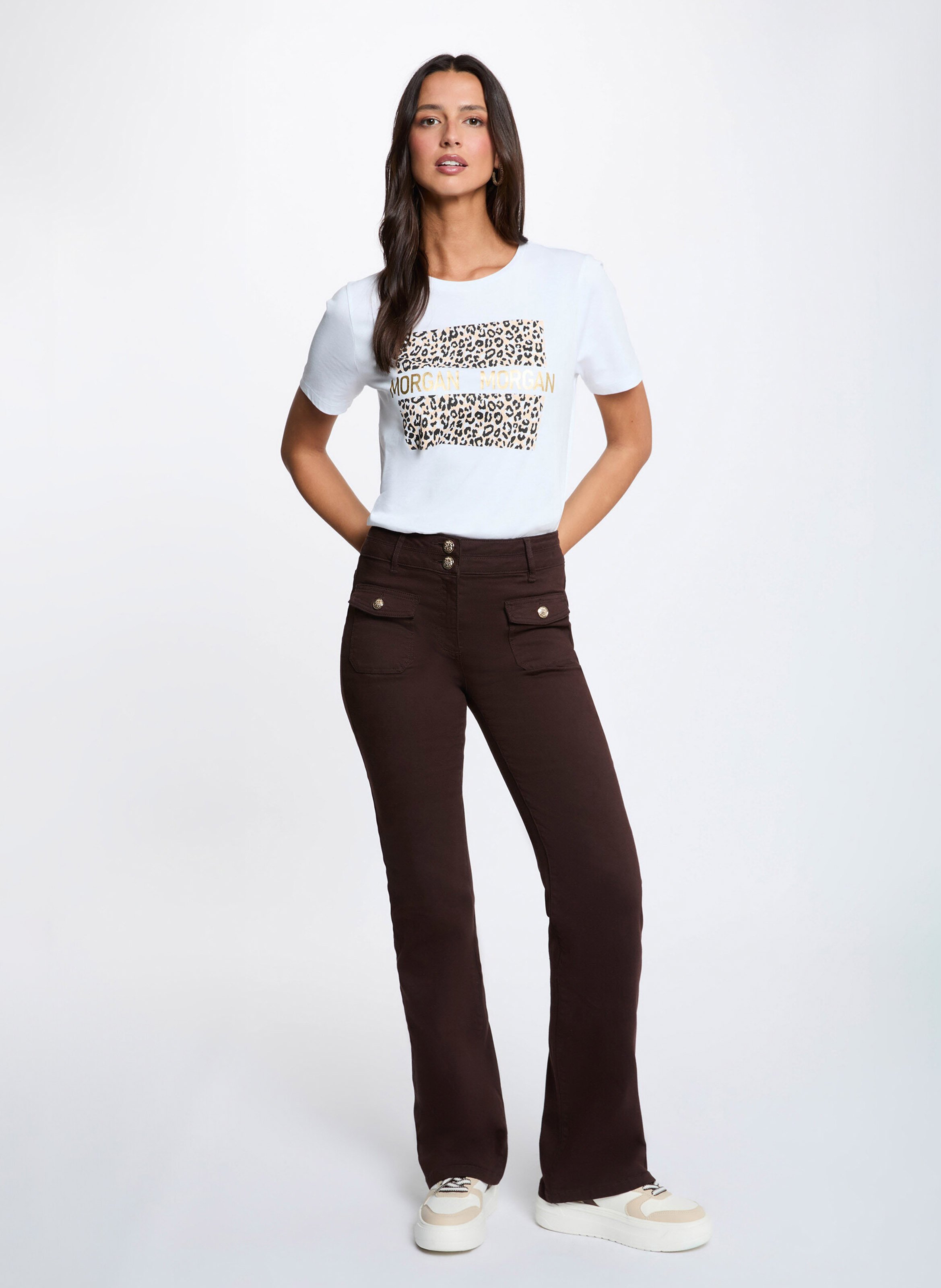 Straight-leg cotton-blend pants MORGAN Brown