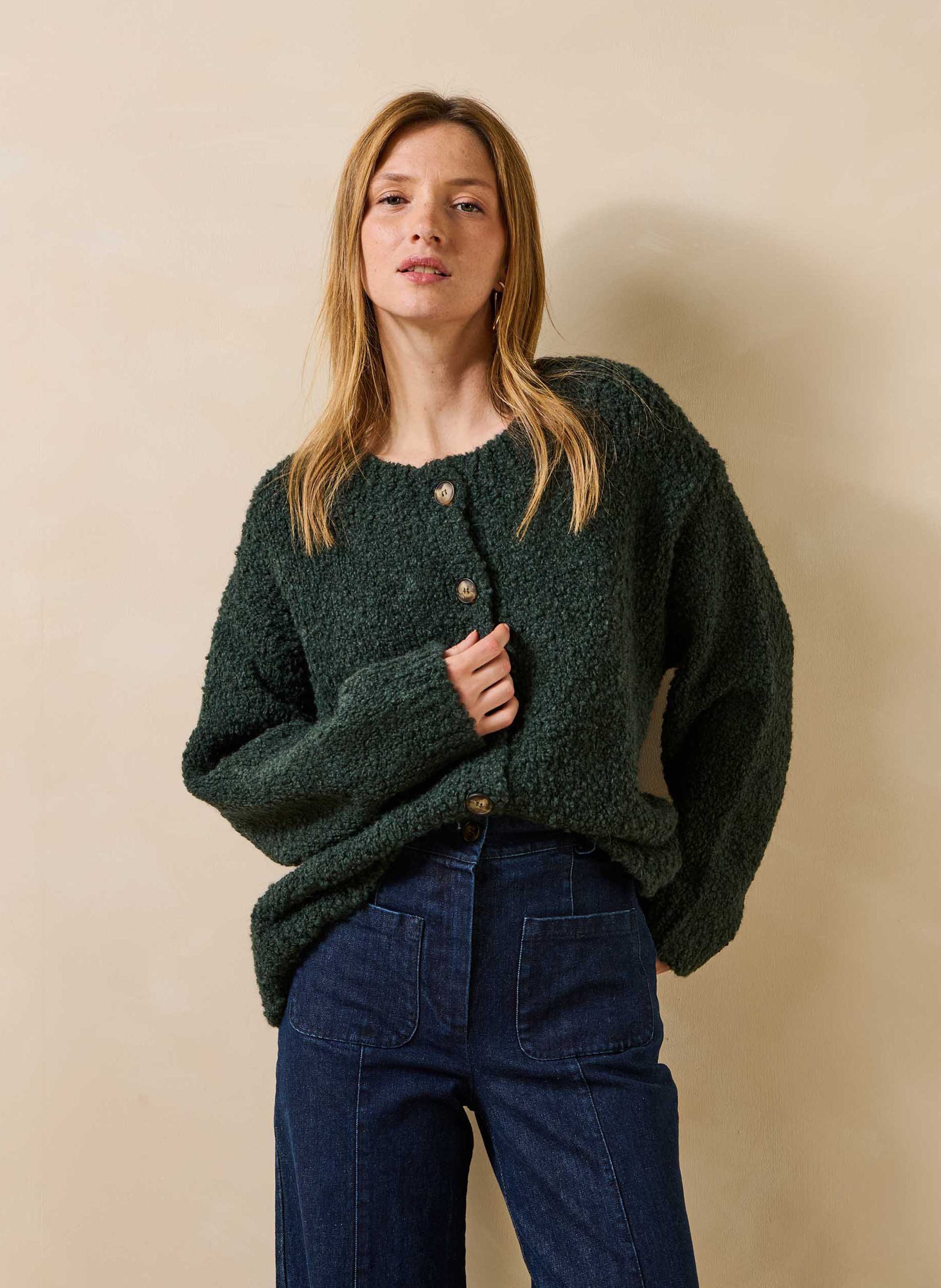 Gilet oversize col rond en maille LA FEE MARABOUTEE