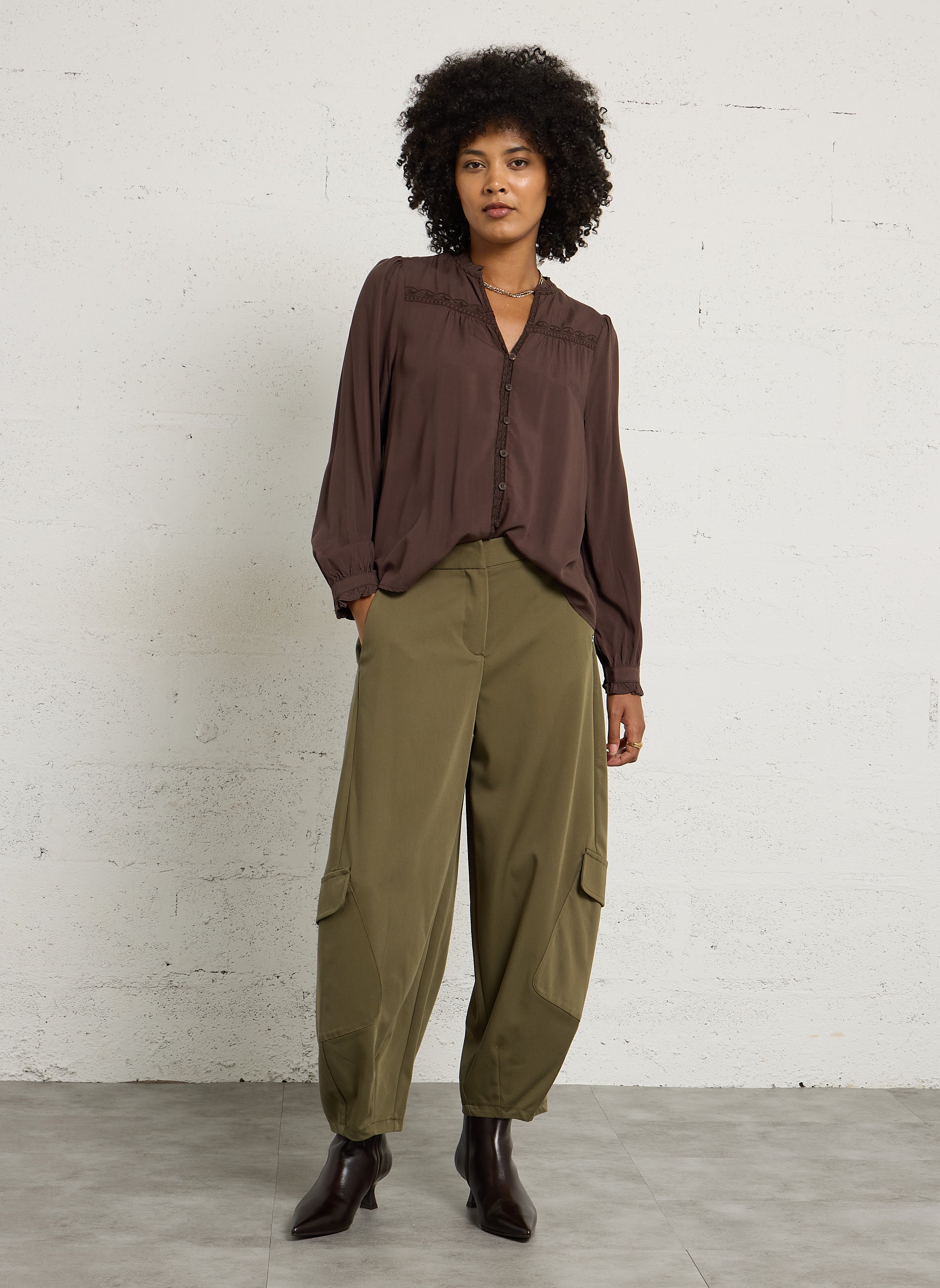 Chemise ample col V LA PETITE ETOILE Marron