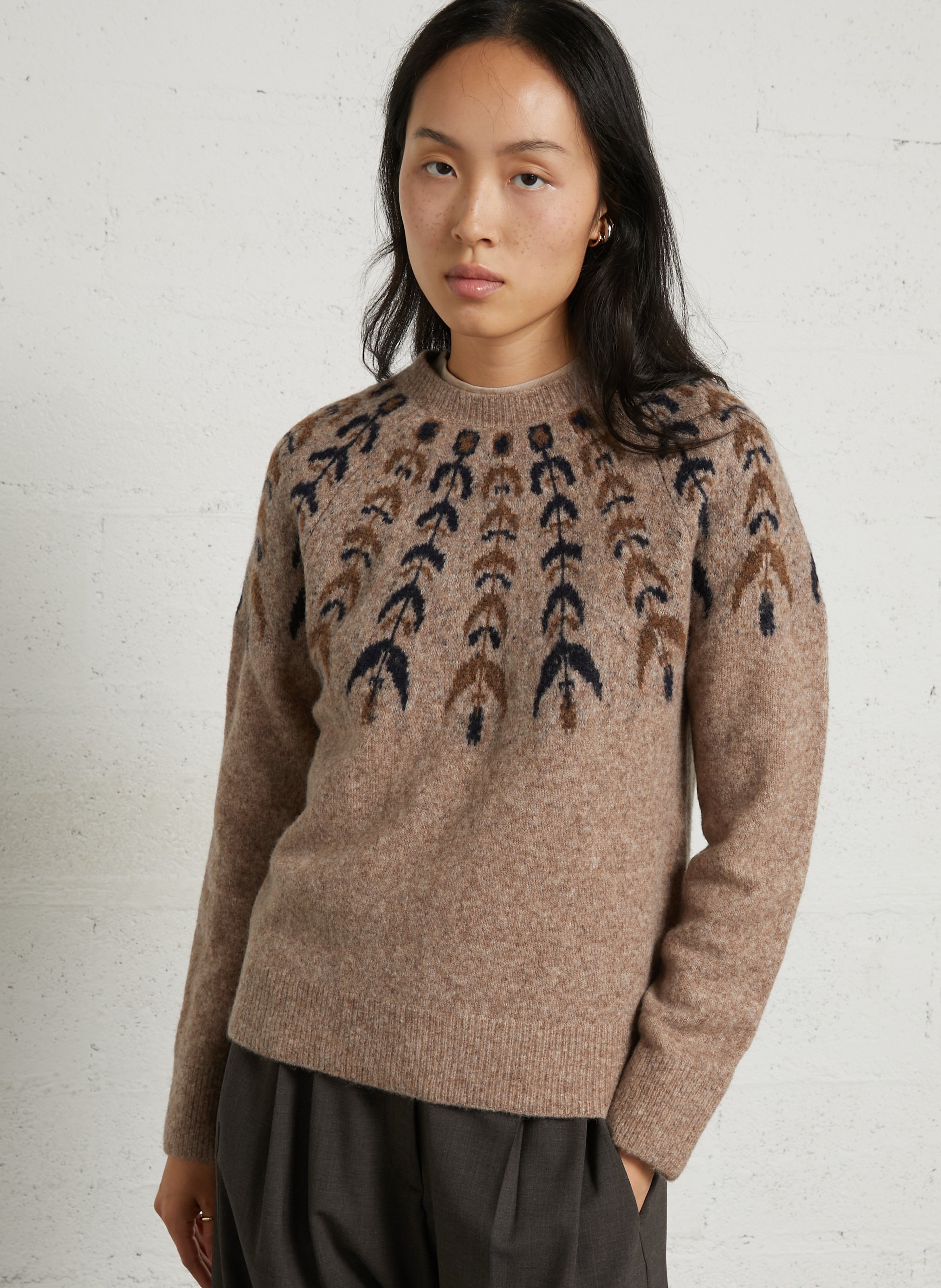 Pull droit à motif jacquard en laine mélangée NICE THINGS Beige