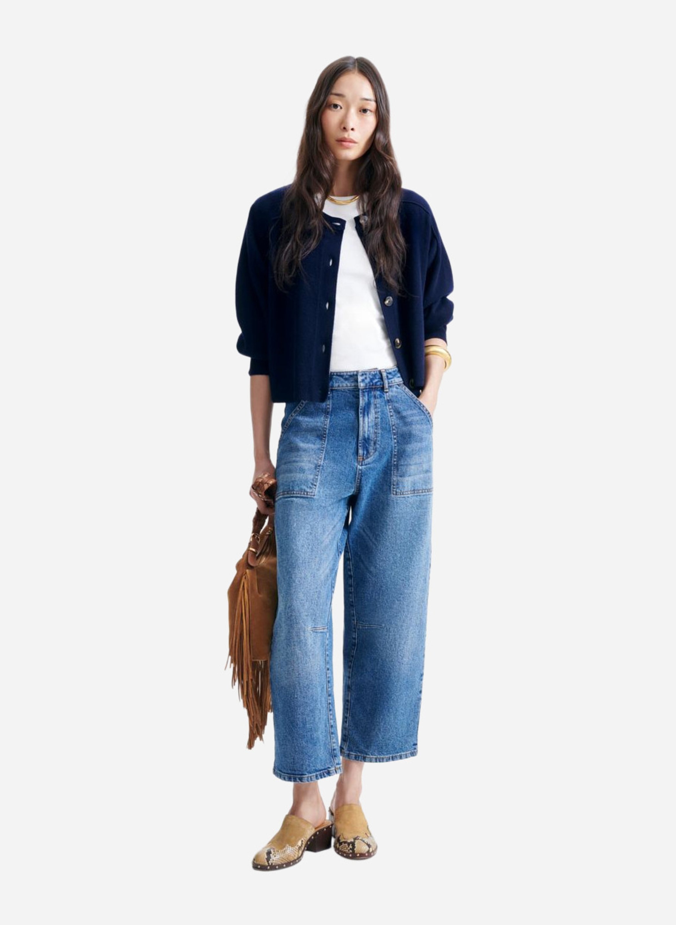 Ruime ronde hals cardigan in wol VANESSA BRUNO Blauw