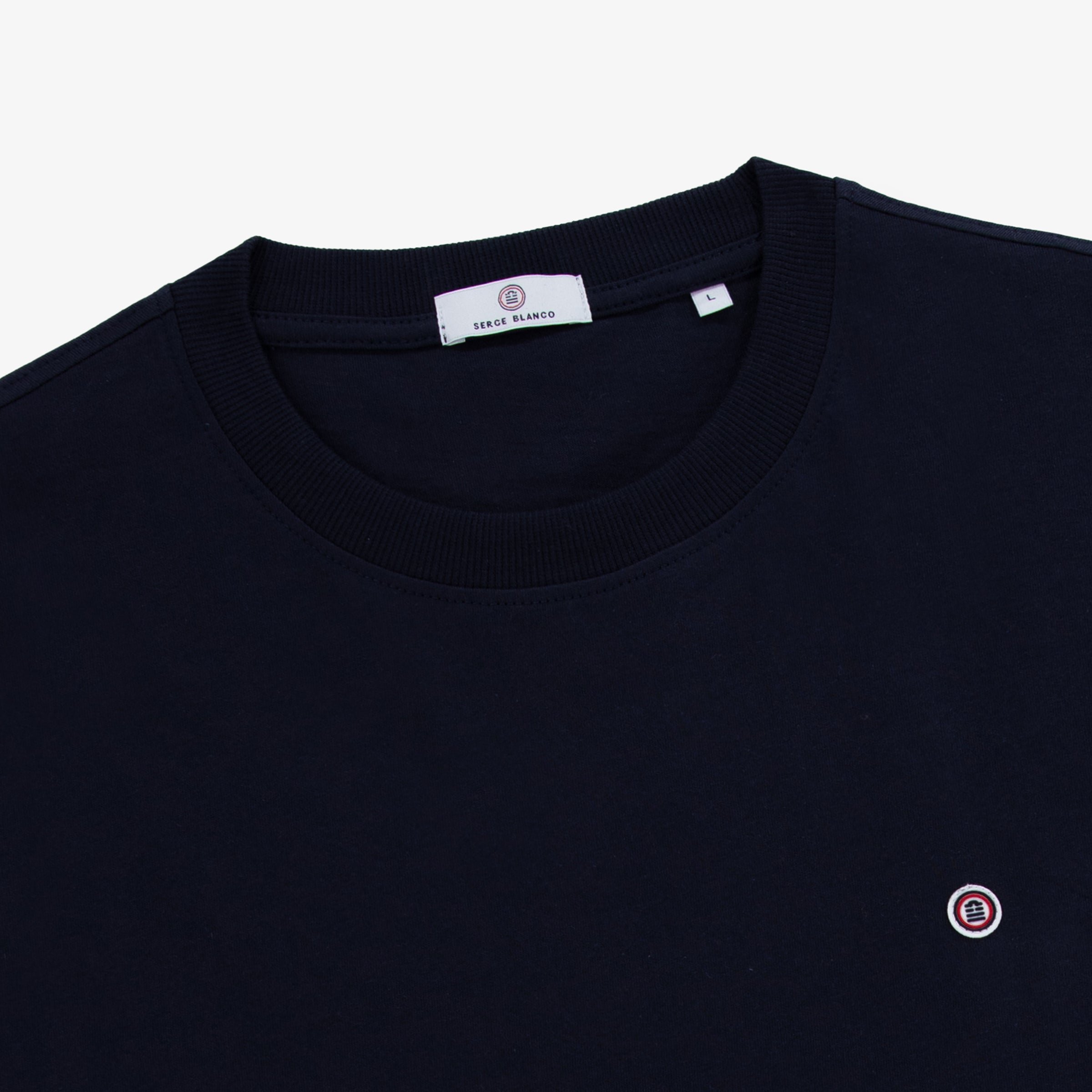 Théo short-sleeved T-shirt in navy blue cotton SERGE BLANCO Blue
