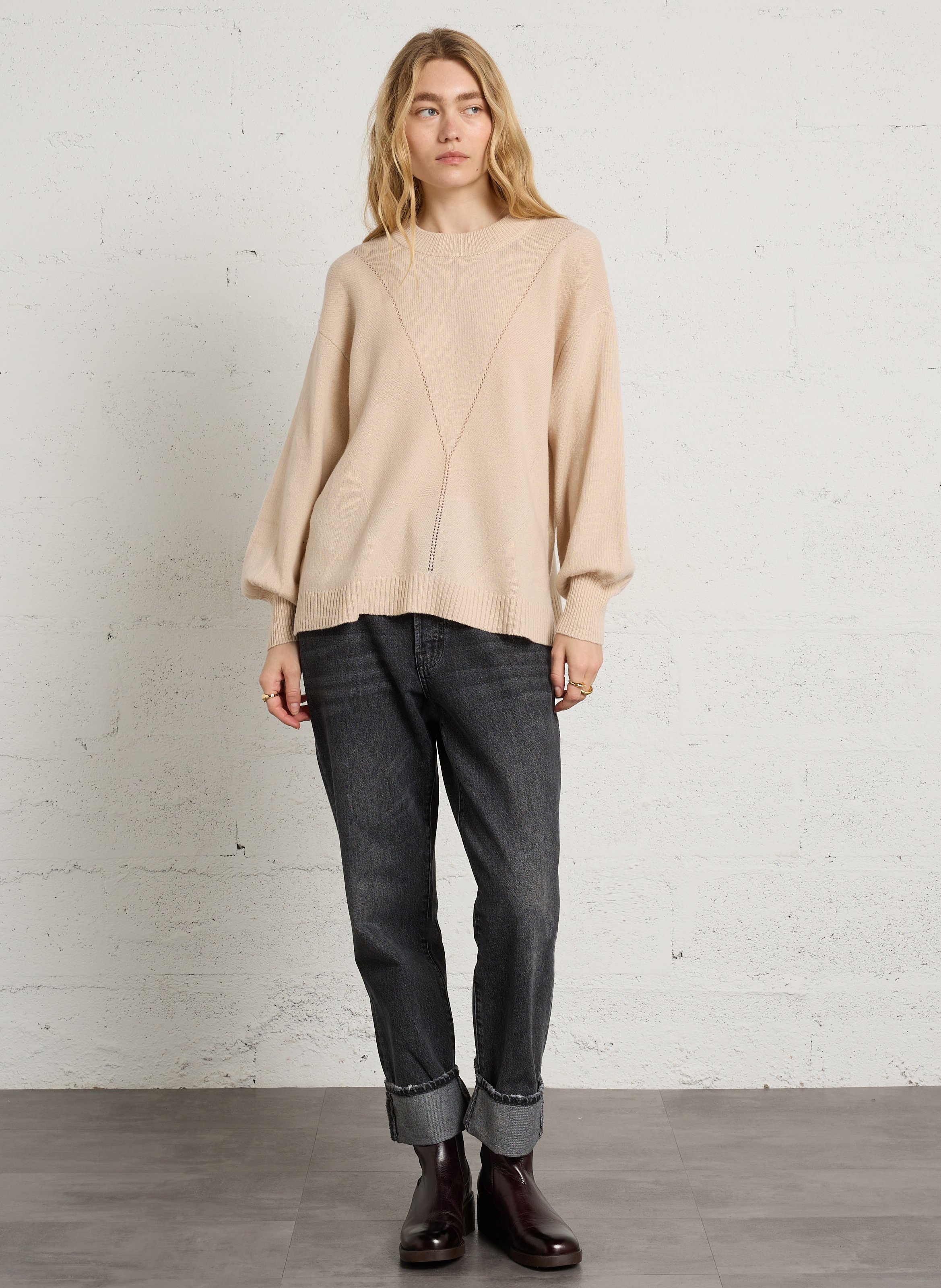 Wijde wollen trui met ronde hals BENSIMON Beige