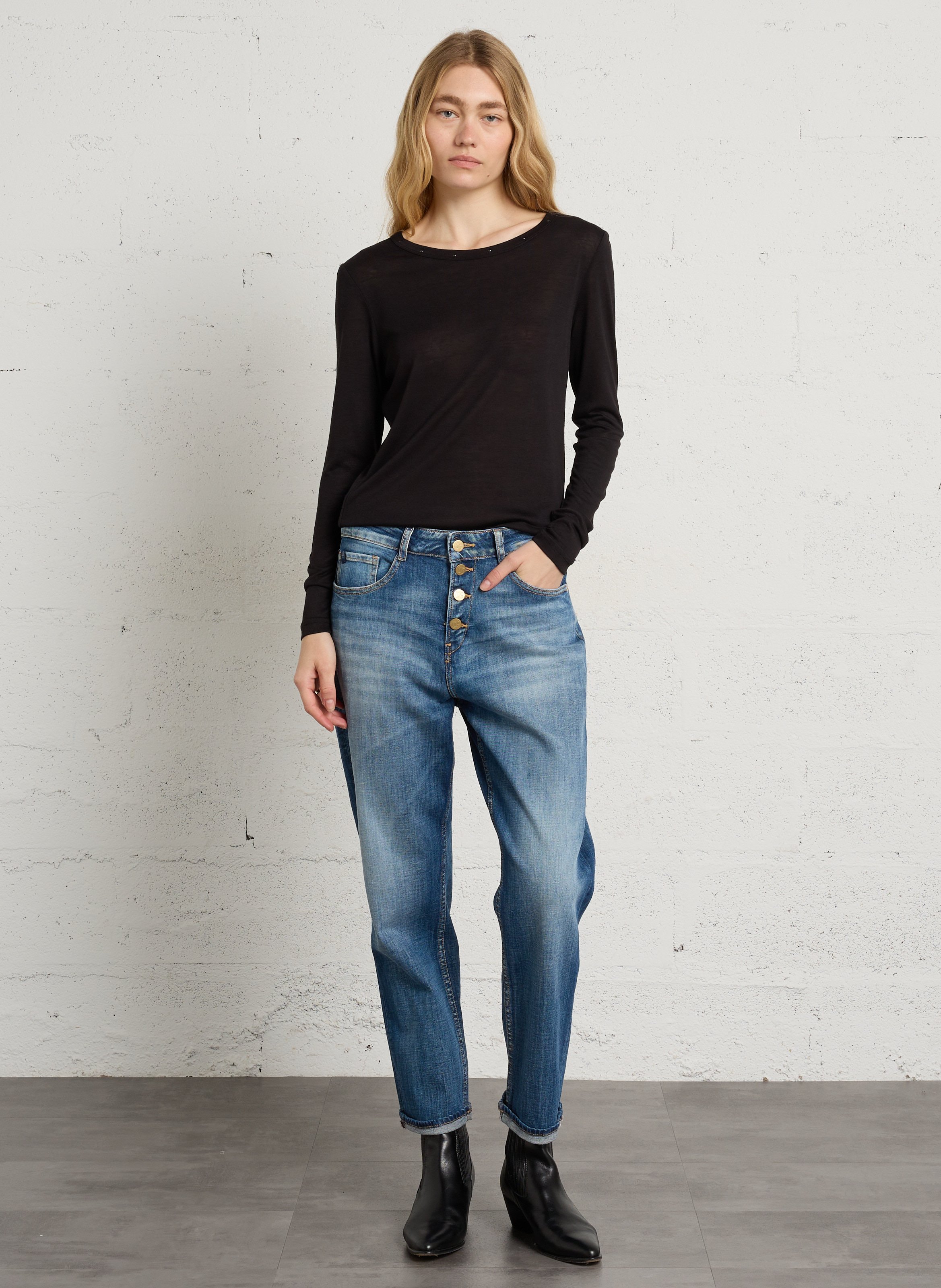 Recht T-shirt met ronde h LE TEMPS DES CERISES Zwart