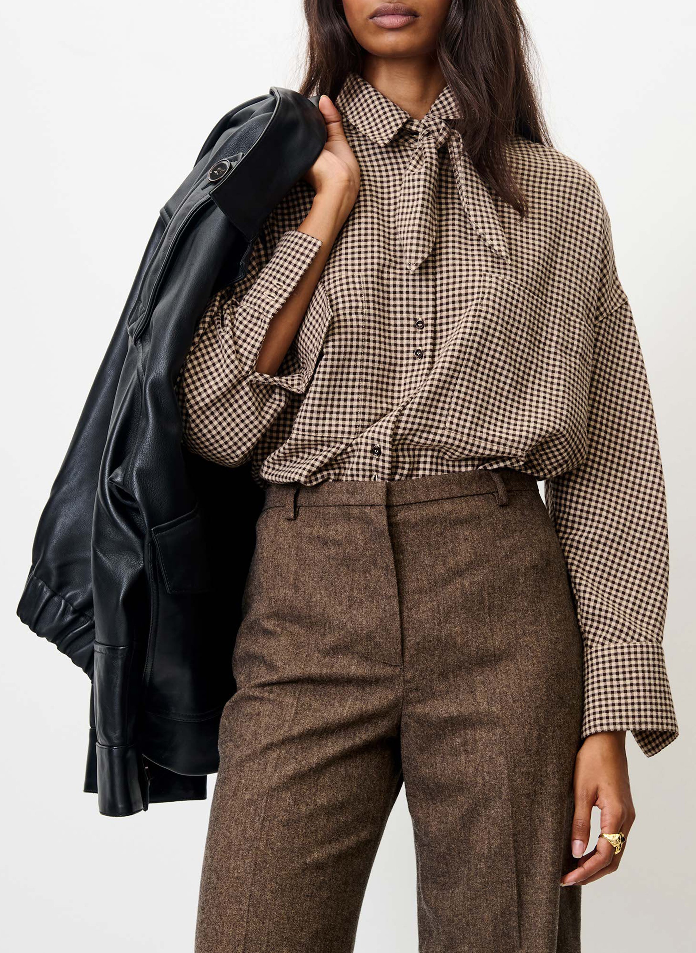 Pantalon large en laine mélangée SESSUN Marron