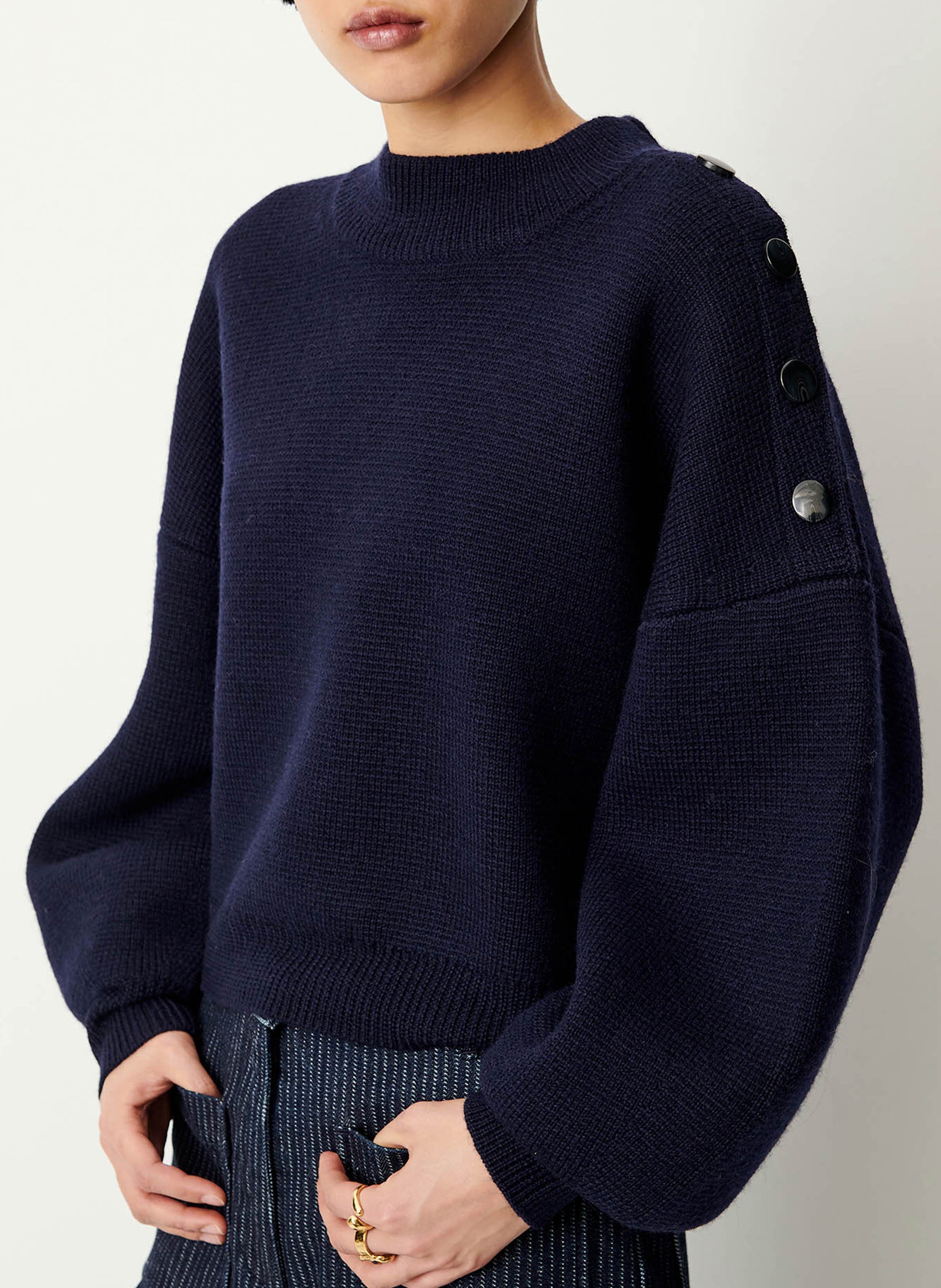 Round neck plain wool oversized sweater SESSUN Blue