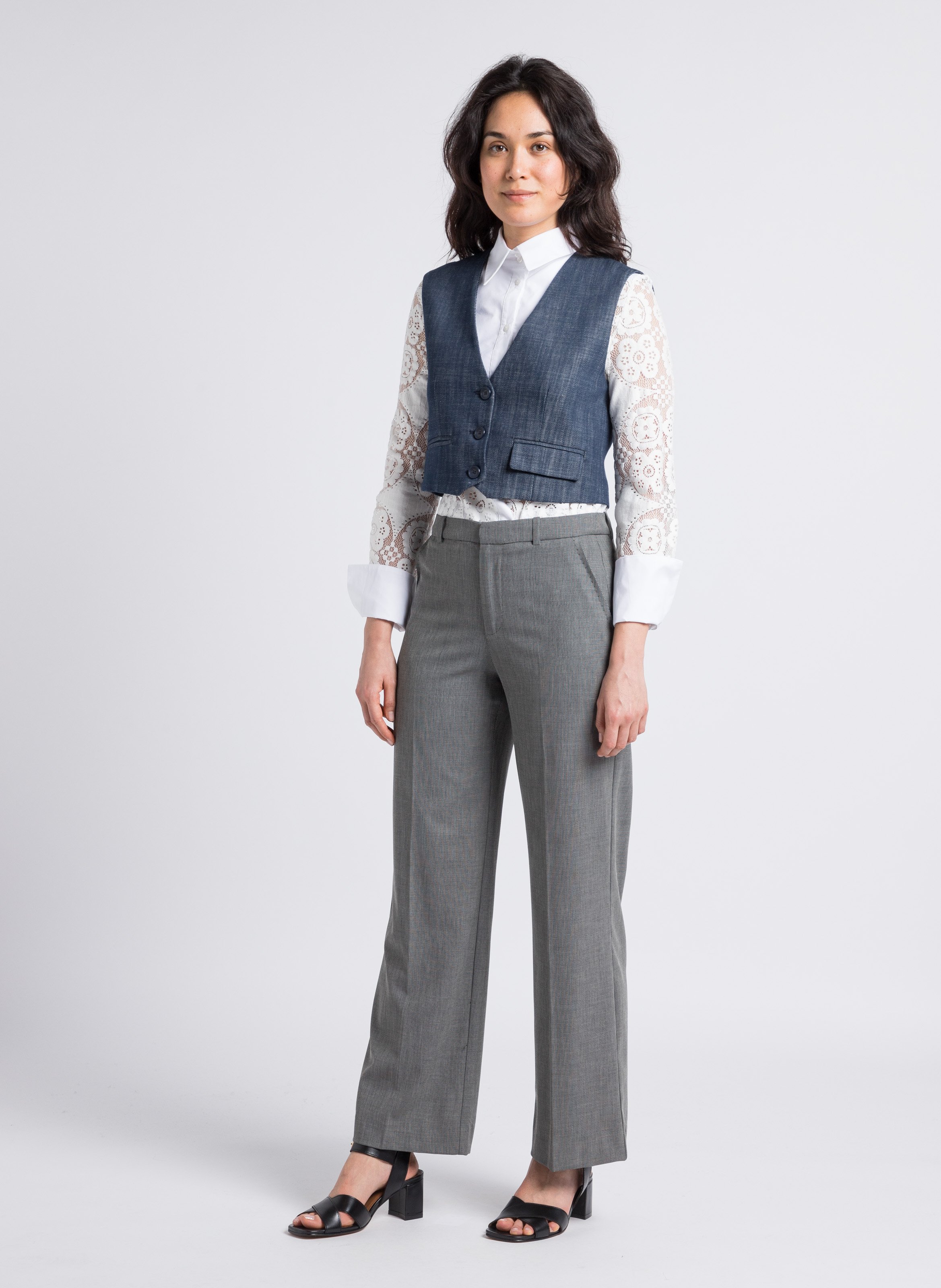 Gilet court en denim col V en coton IMPERIAL Bleu