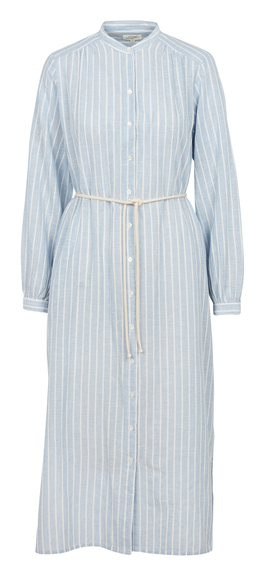 Long buttoned striped cotton and linen dress HARTFORD Blue