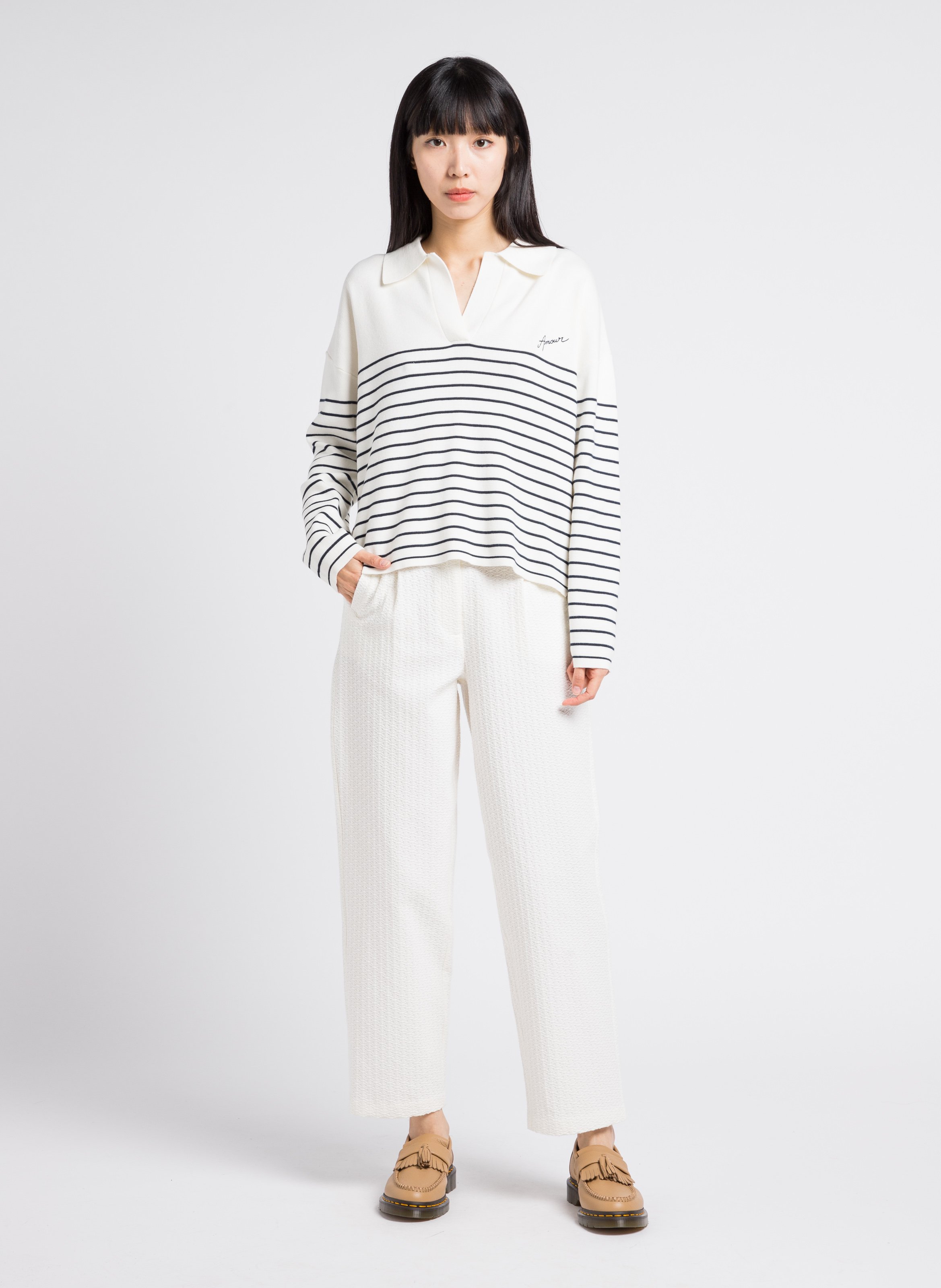 Pantalon carotte taille haute en coton mélangé RITA ROW Blanc