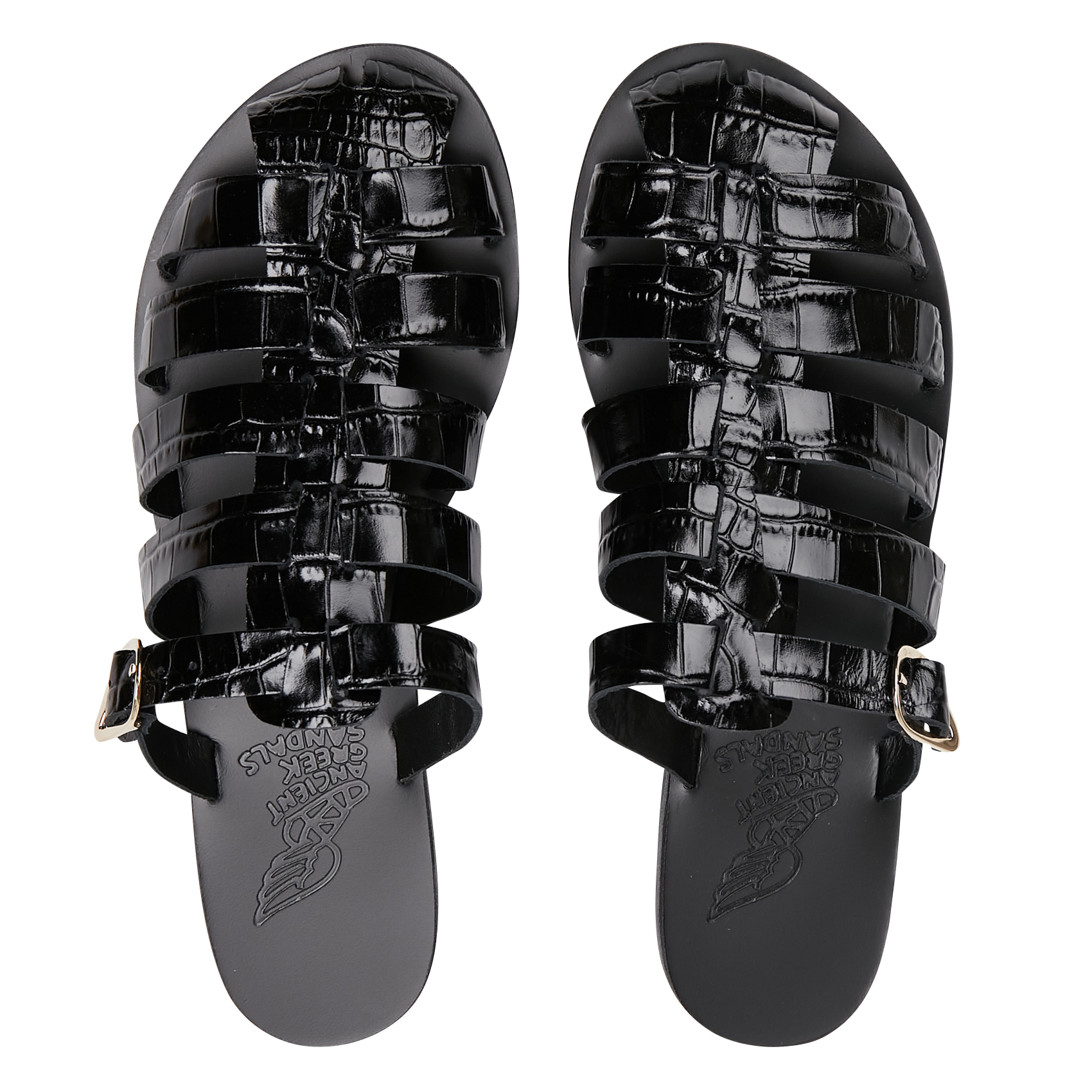 Sandales plates en cuir embossé croco ANCIENT GREEK SANDALS Noir