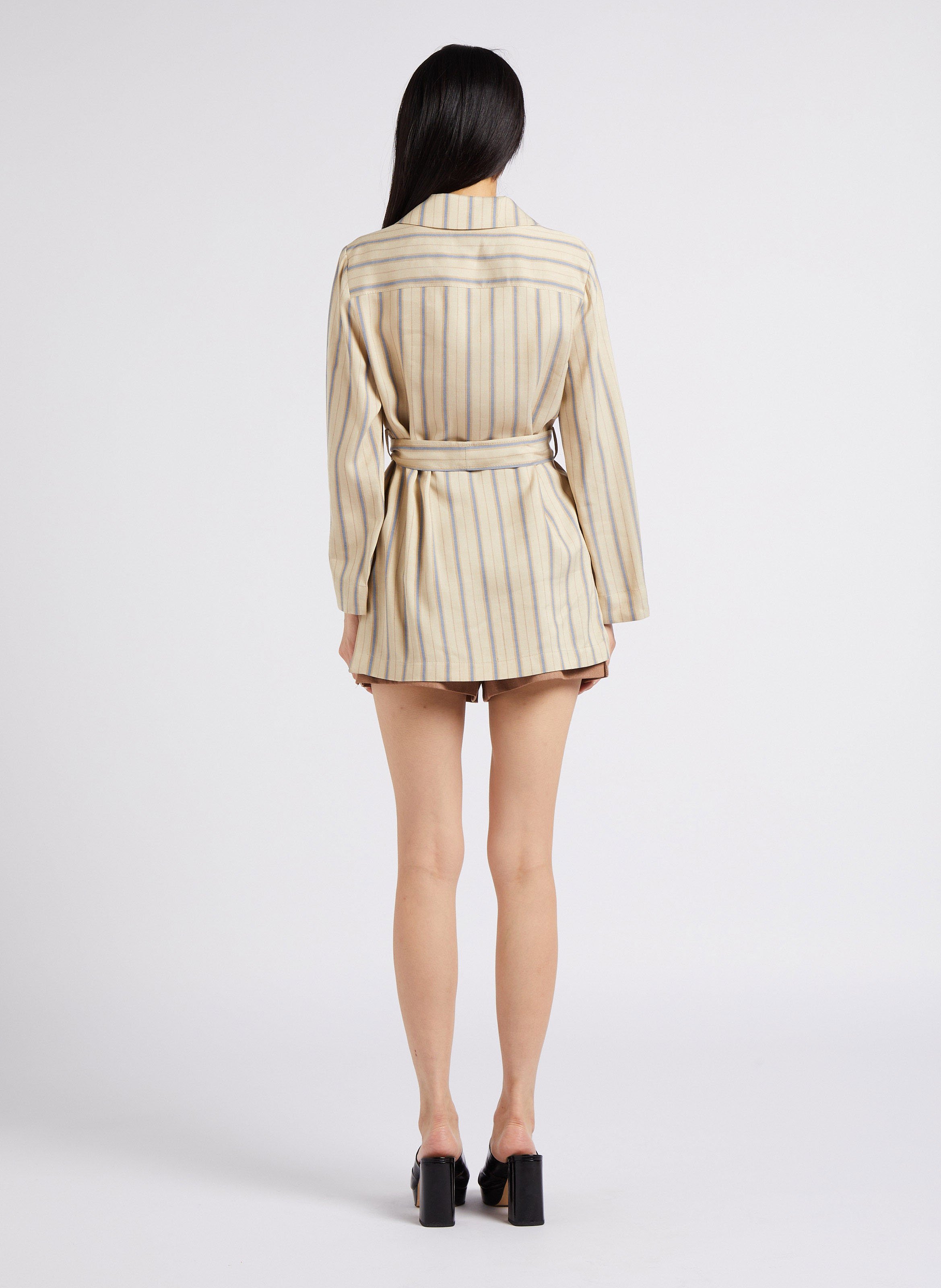 Veste boutonnée et ceinturée à rayures MAX&Co. Beige