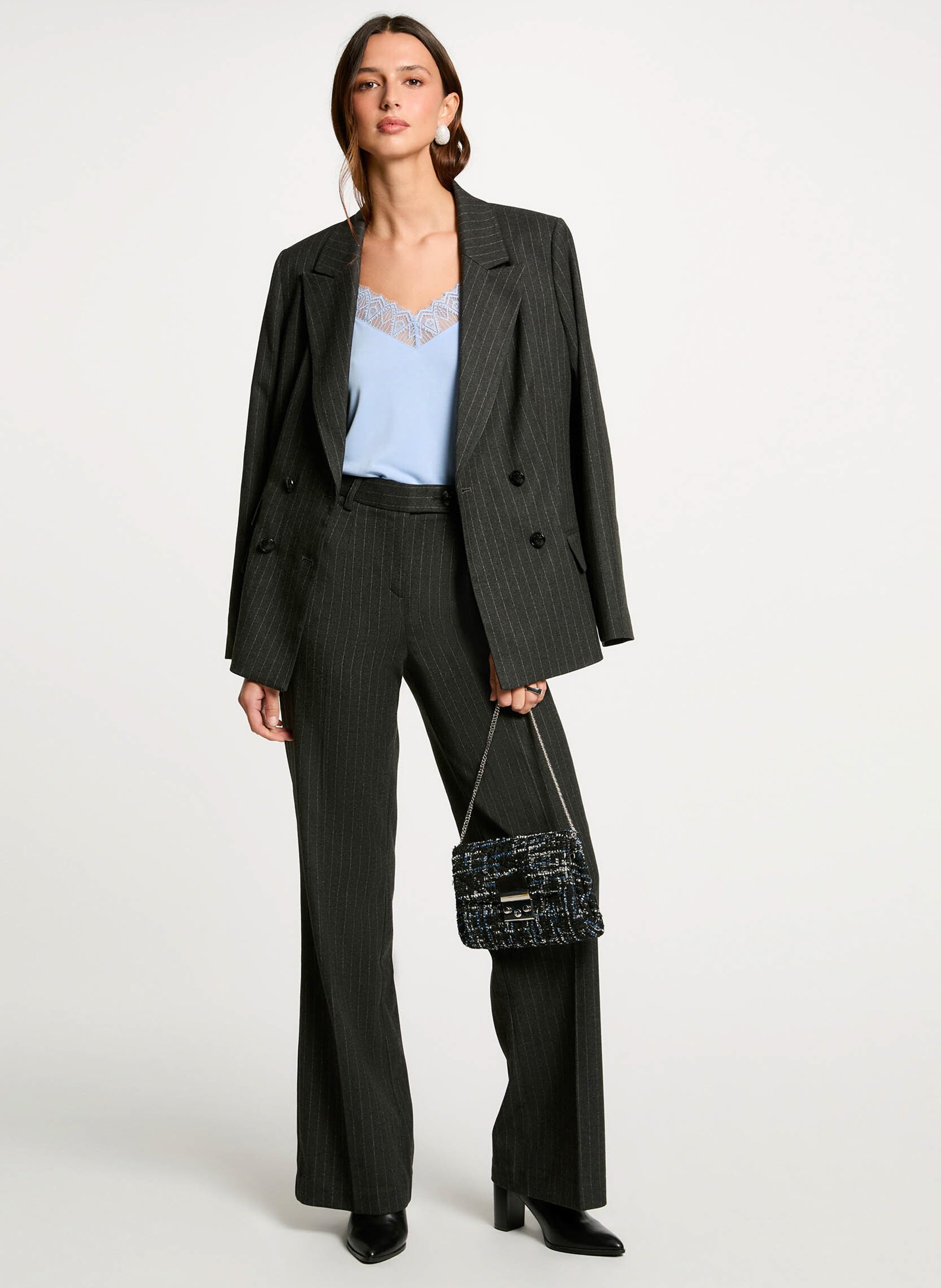 Pantalon large rayé MORGAN Gris