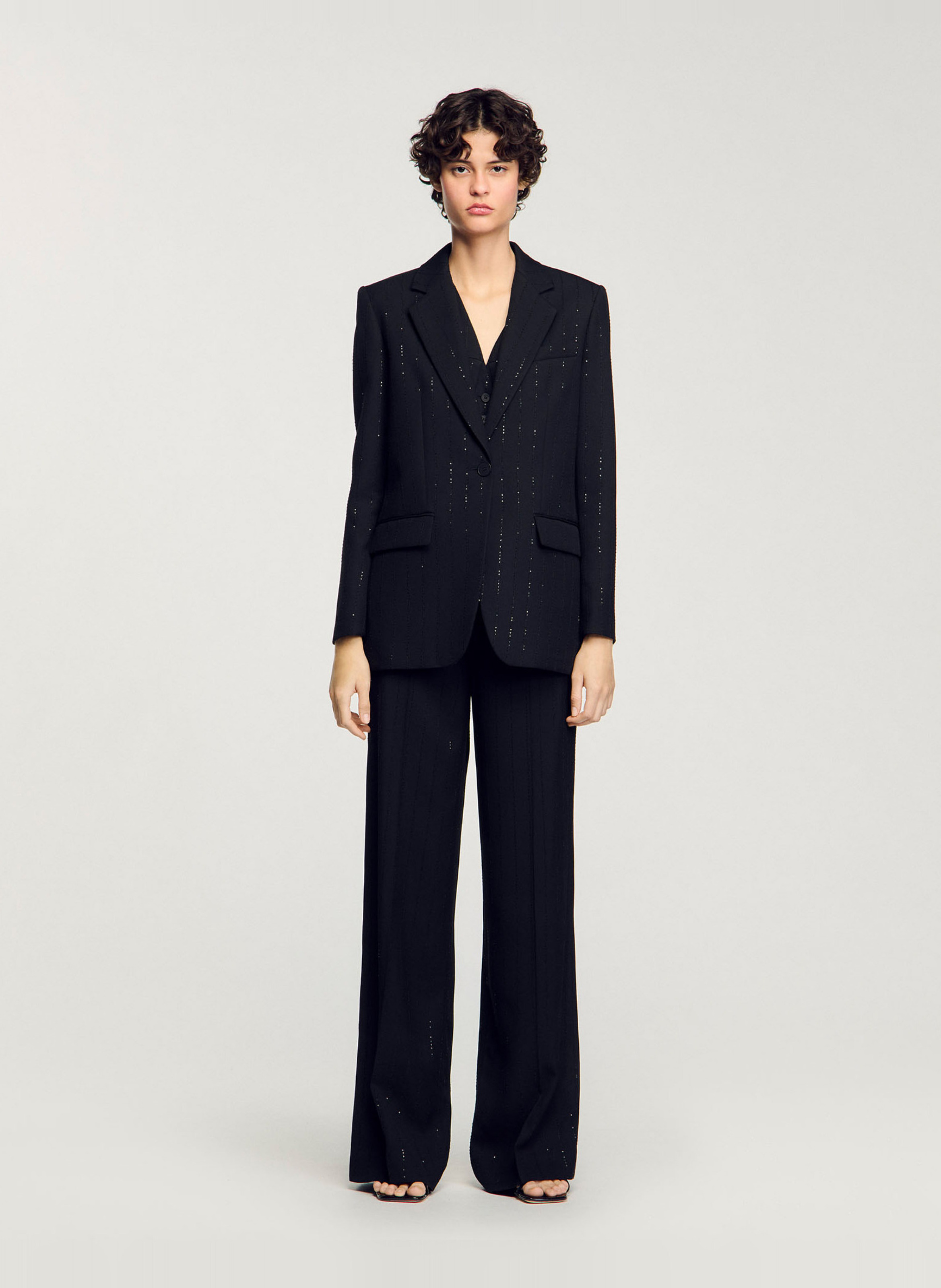 Veste tailleur rayée à sequins SANDRO Noir
