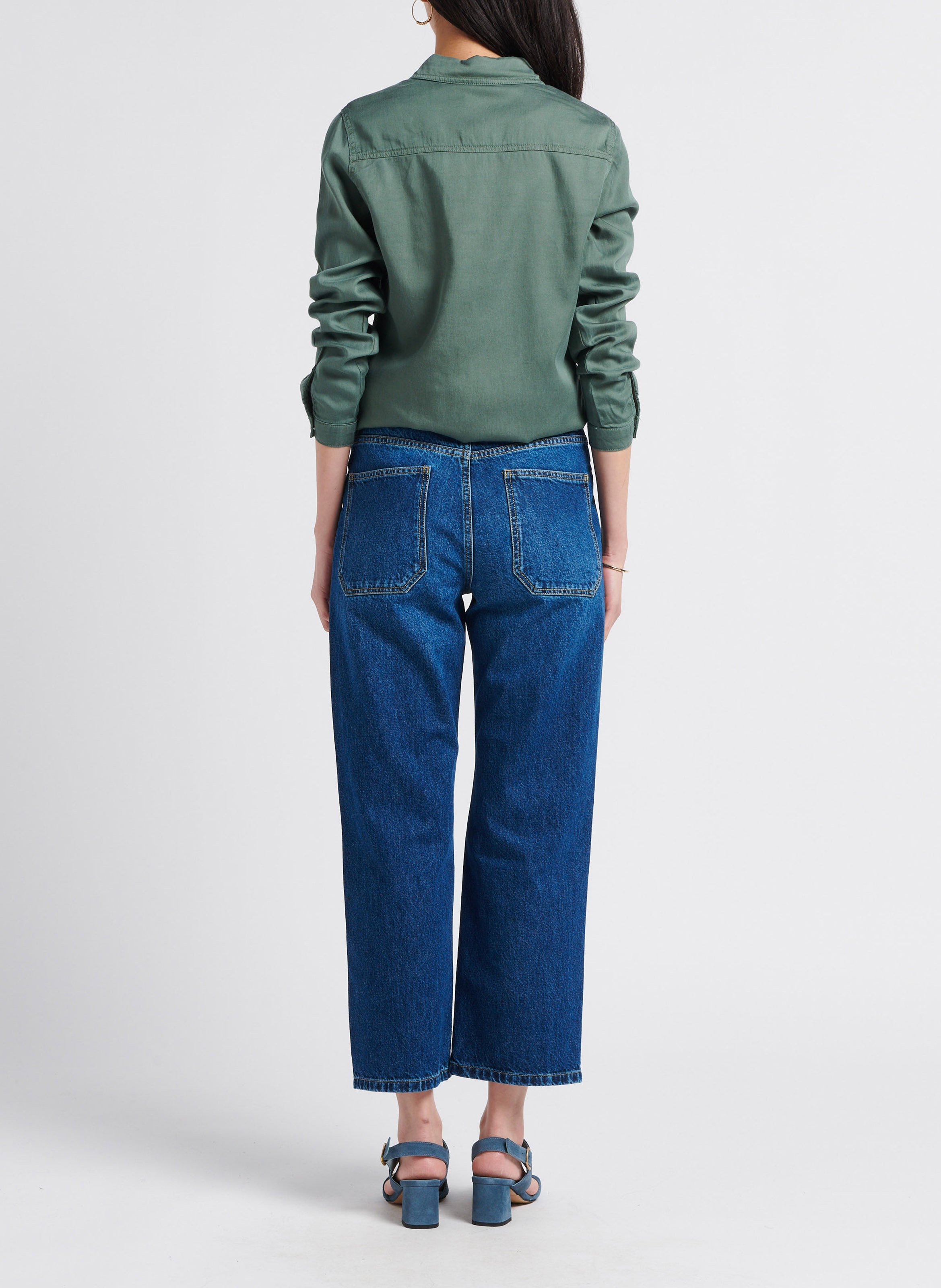 Buttoned denim shirt with classic collar VILA Green
