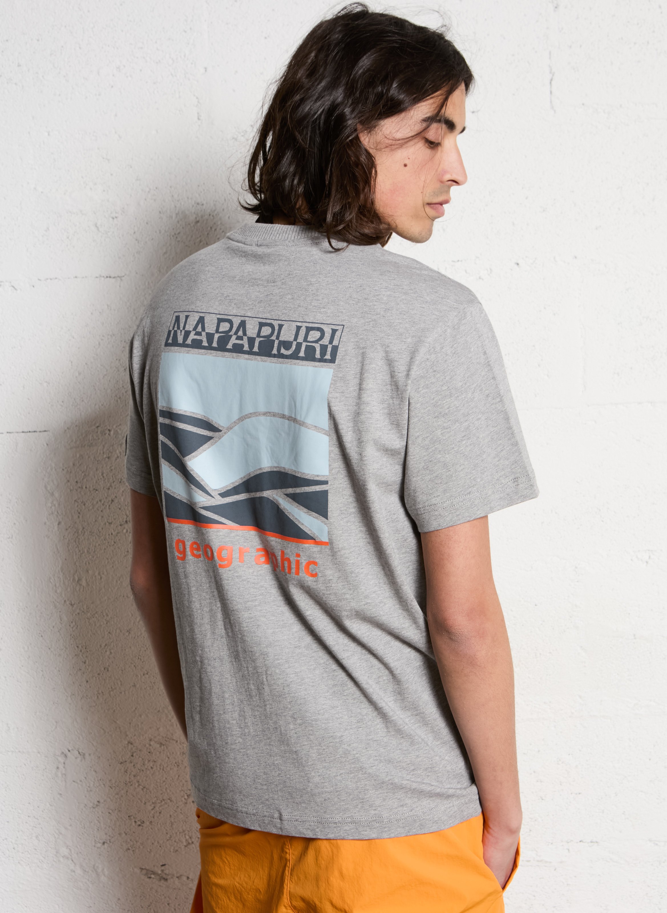 Gerade geschnittenes Baumwoll-T-Shirt mit Print NAPAPIJRI Grau