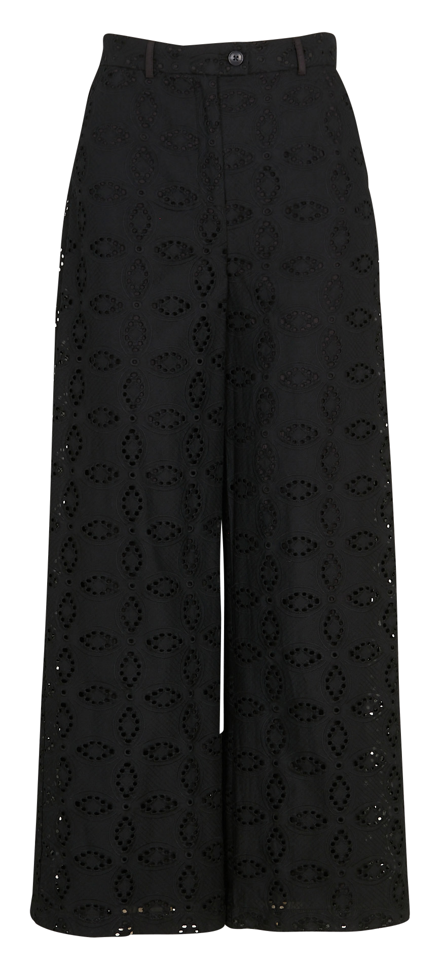 Wijde, katoenen broek met borduursel BELLEPIECE Zwart