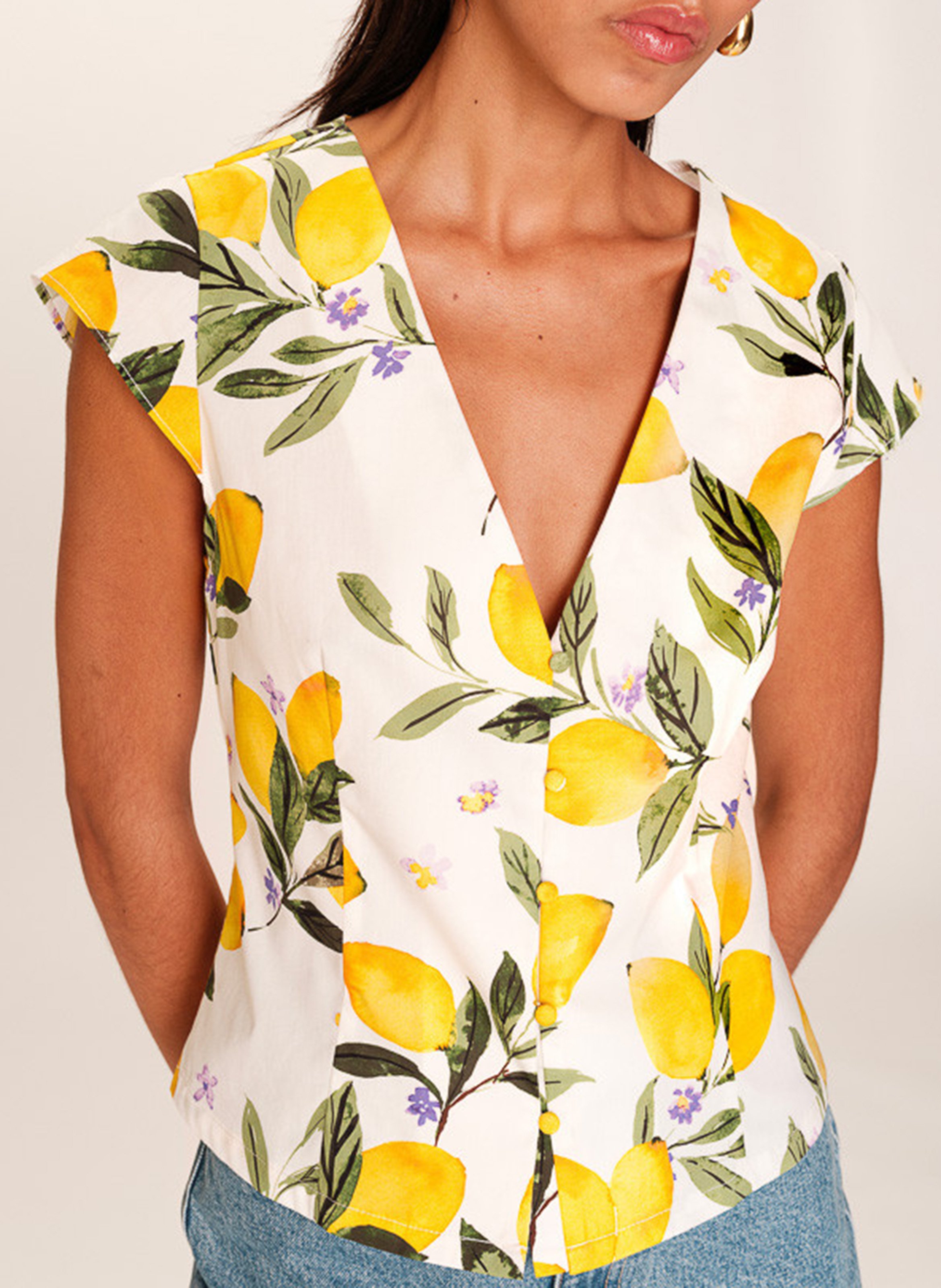 Top col V en coton GRACE ET MILA Blanc